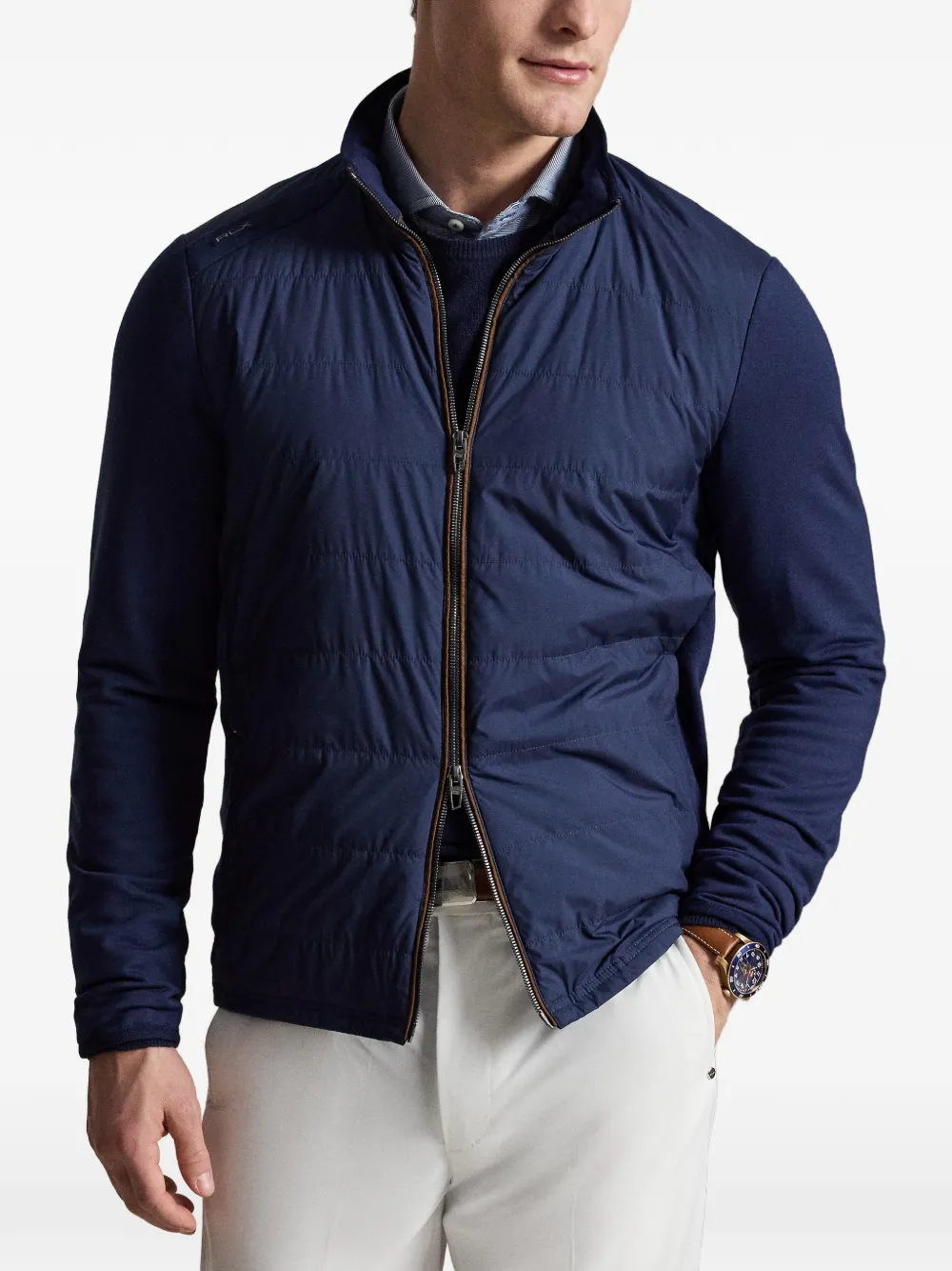 Rlx Ralph Lauren Woven-panel Zip-up Jacket - Blue 
