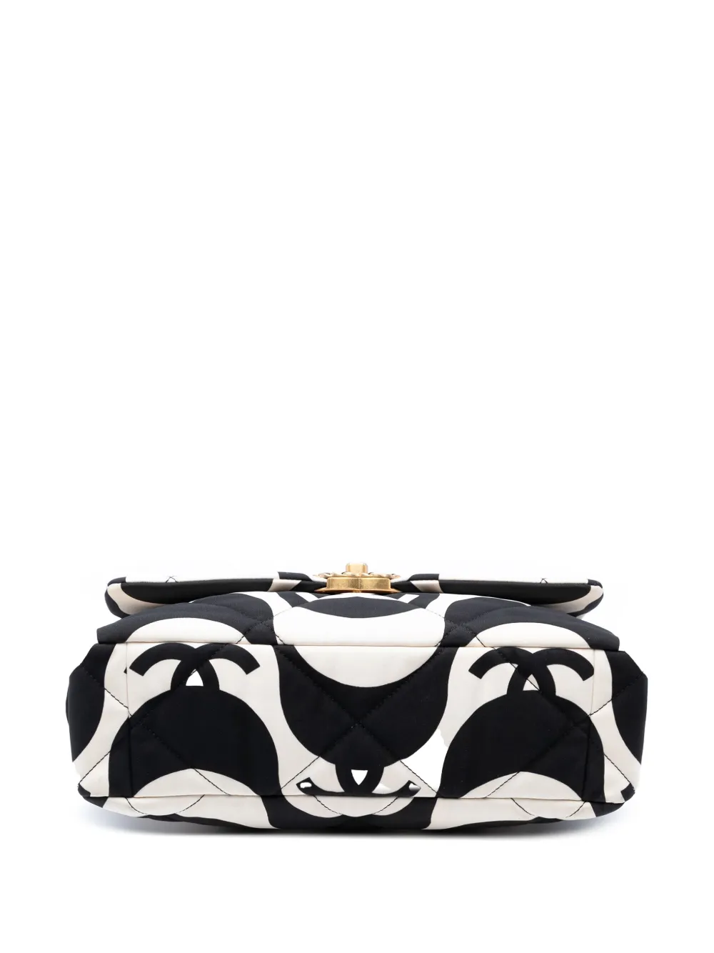 Pre-owned Chanel 2021 Large Printed Silk 19 Flap Satchel In Black