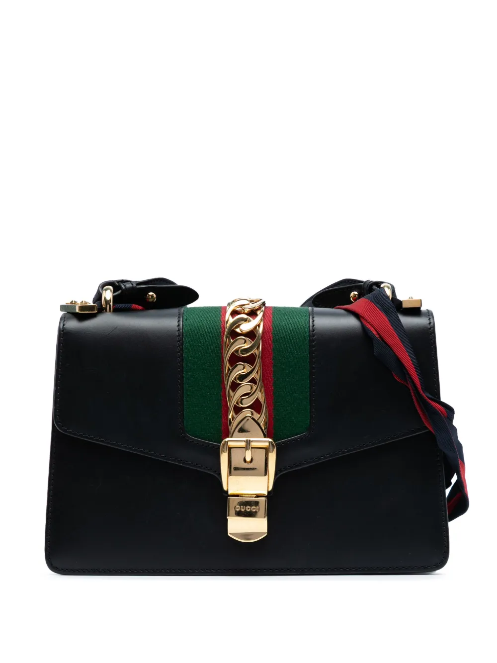 Pre-owned Gucci 2016-2025 Small Leather Sylvie Satchel In Black