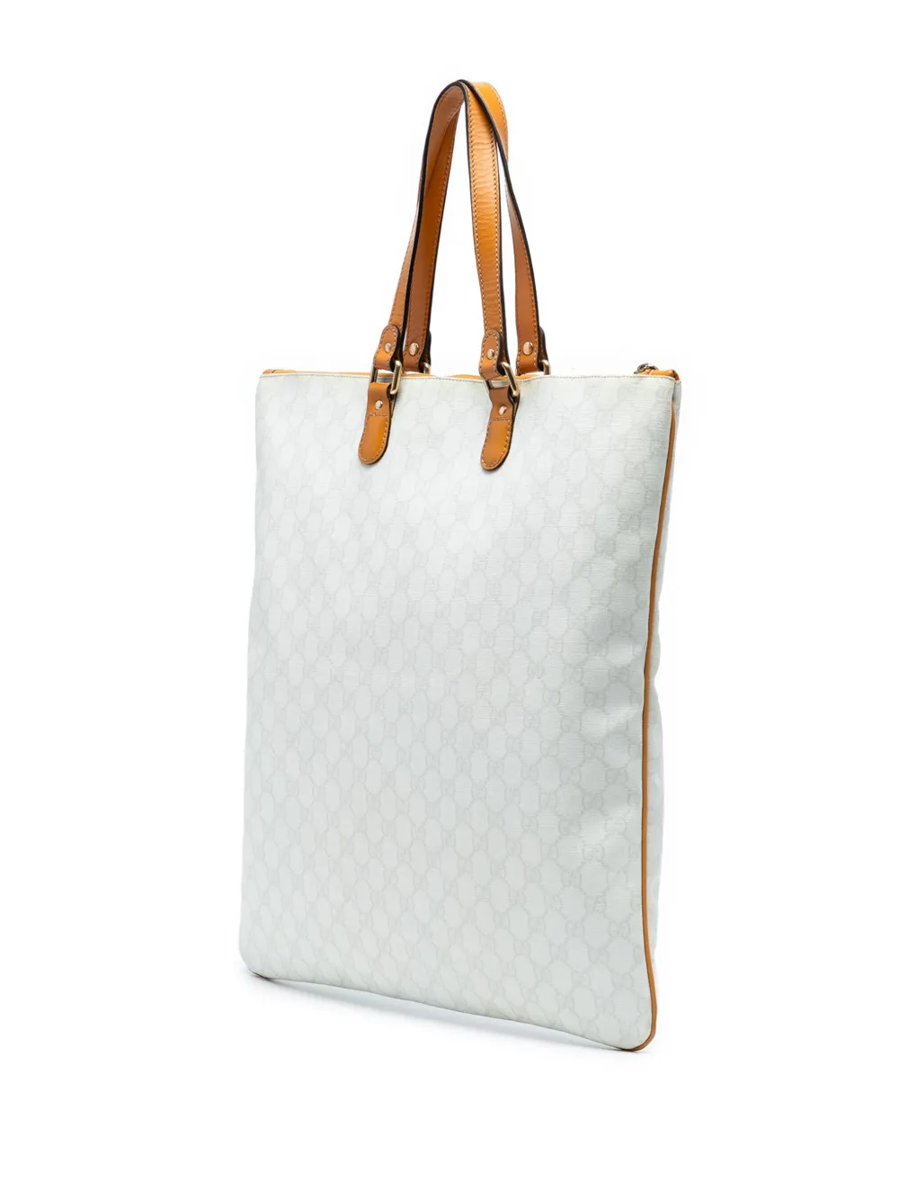 Pre-owned Gucci 2000-2015 Gg Supreme Heritage Logo Flat Zip Tote Bag In White