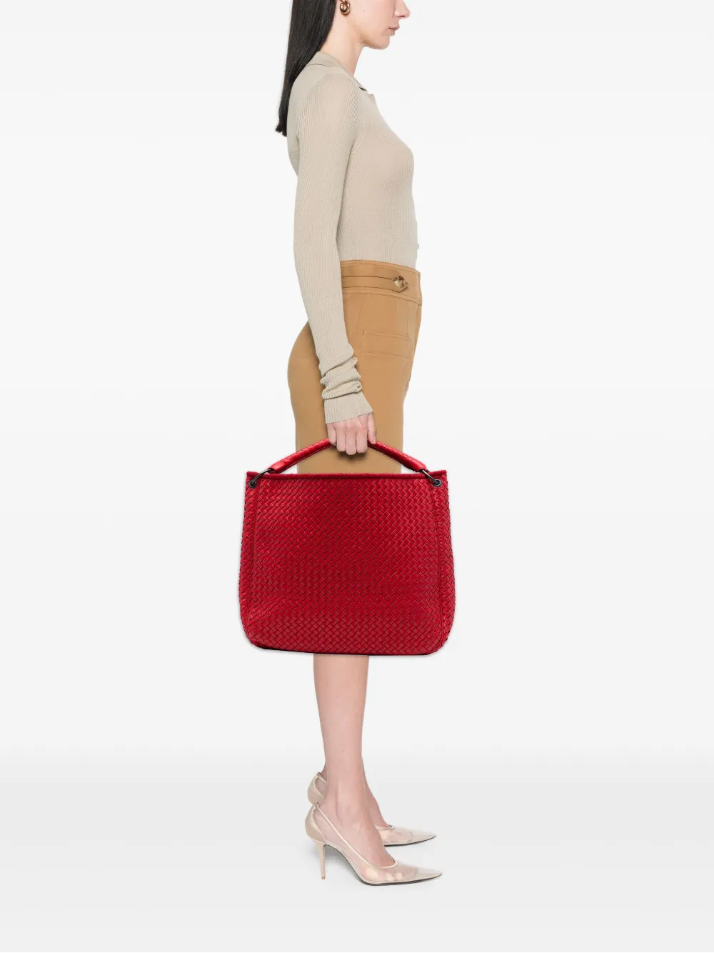 Pre-owned Bottega Veneta 2010 Nappa Intrecciato Tote Bag In Red