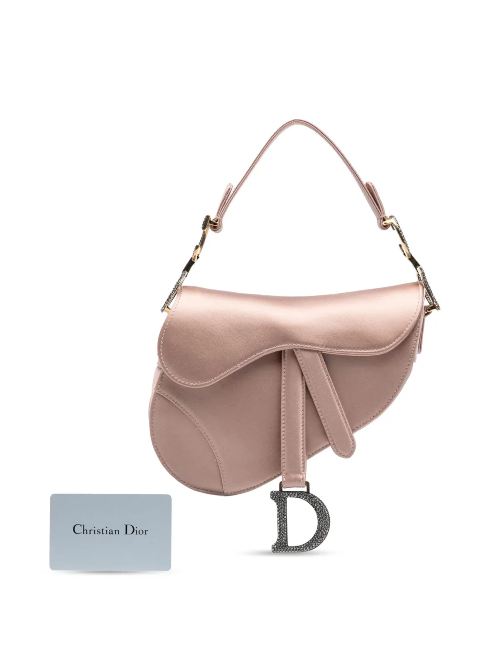 Pre-owned Dior 2019 Mini Satin Crystal Embellished Saddle Bag Handbag In Pink