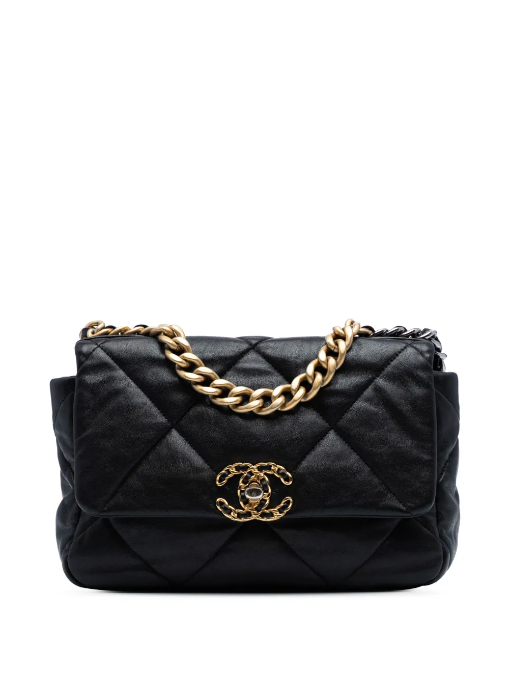 CHANEL Pre-Owned 2019 ミディアム ラムスキン 19 フラップ レザーサッチェルバッグ - ブラック