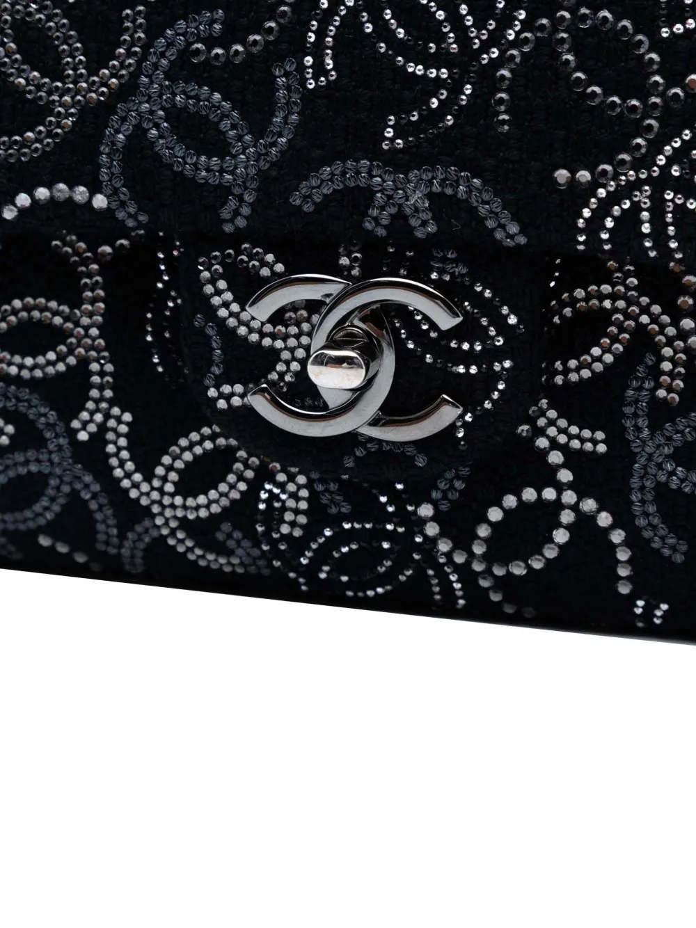 Pre-owned Chanel 2009-2010 Paris-shanghai Medium Tweed Strass Embellished Pudong Double Flap Shoulder Bag In Black