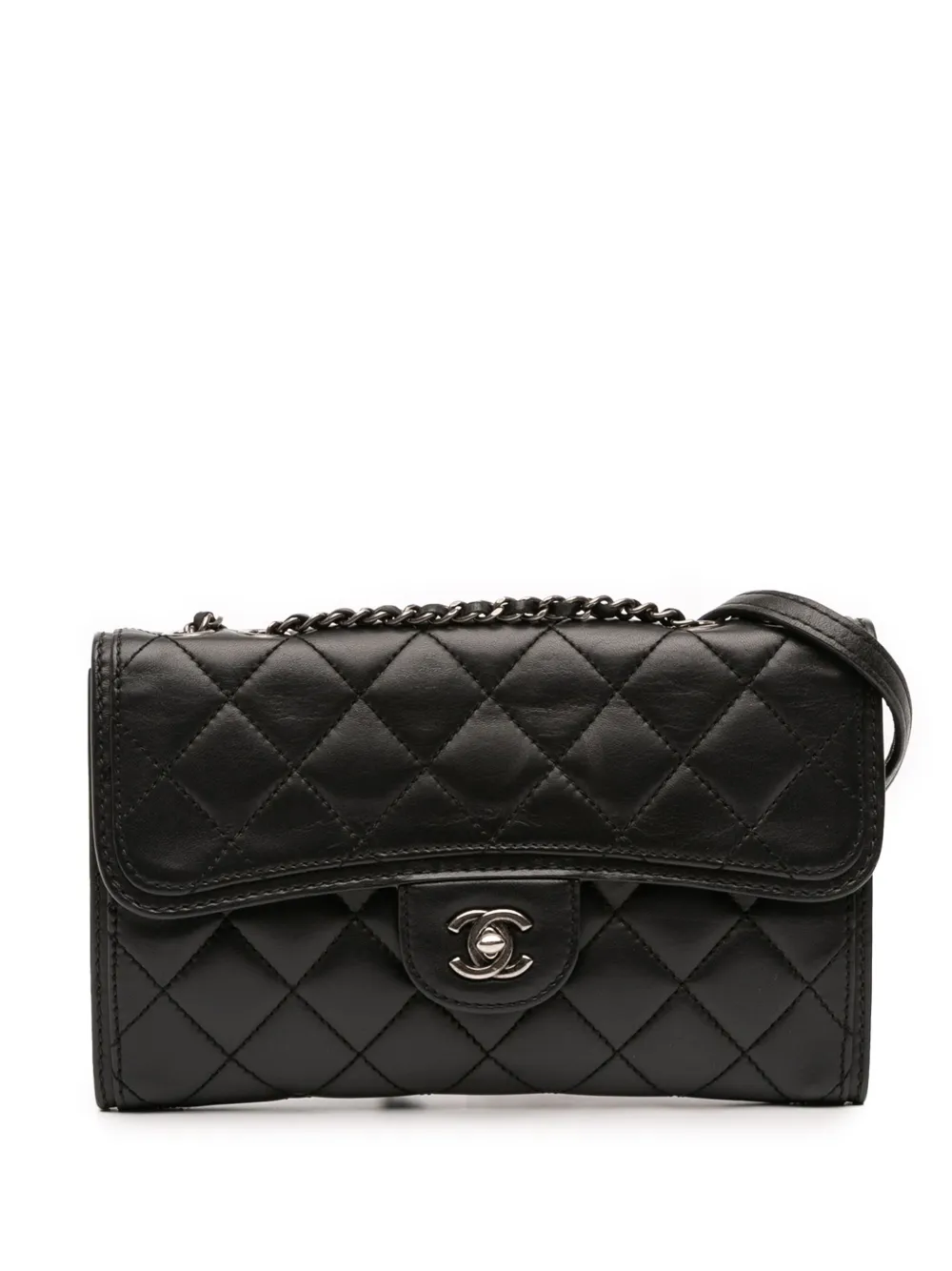 Pre-owned Chanel 2013-2014 Small Quilted Lambskin Citizen Zip Flap Crossbody Bag In Black