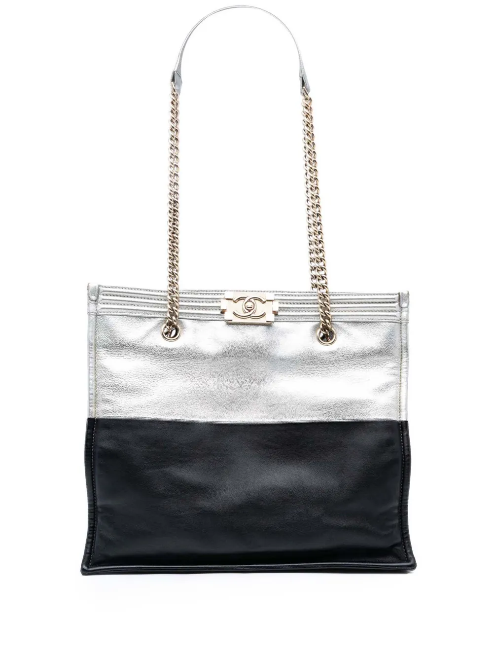 CHANEL Pre-Owned 2015-2016 ラージ バイカラー メタリック ゴートスキン&カーフスキン ボーイ ハンドバッグ - CHANEL Pre-Owned 2015-2016 ラージ バイカラー メタリック ゴートスキン&カーフスキン ボーイ ハンドバッグ -