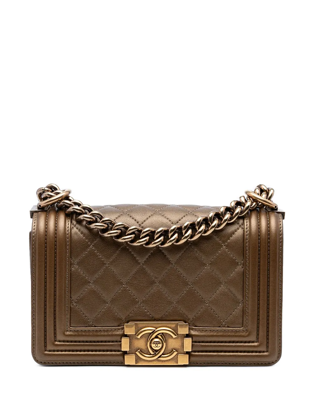 CHANEL Pre-Owned 2012 スモール マトラッセ メタリック カーフスキン ボーイフラップ ショルダーバッグ - ブラウン CHANEL Pre-Owned 2012 スモール マトラッセ メタリック カーフスキン ボーイフラップ ショルダーバッグ - ブラウン