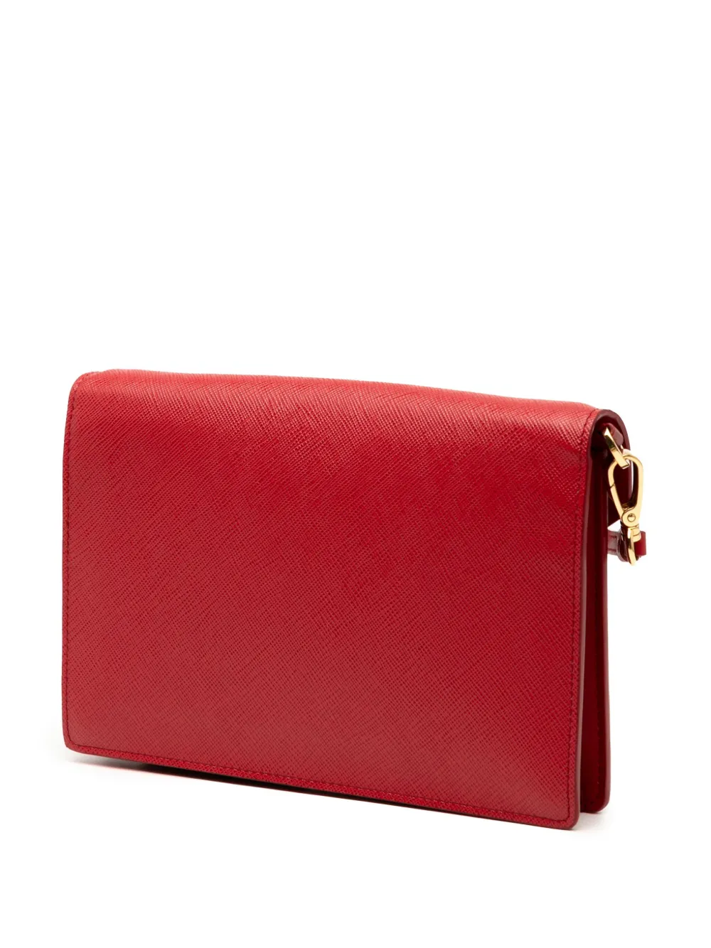 Pre-owned Prada 2010-2025 Mini City Calf Trimmed Saffiano Monochrome Envelope Crossbody Bag In Red