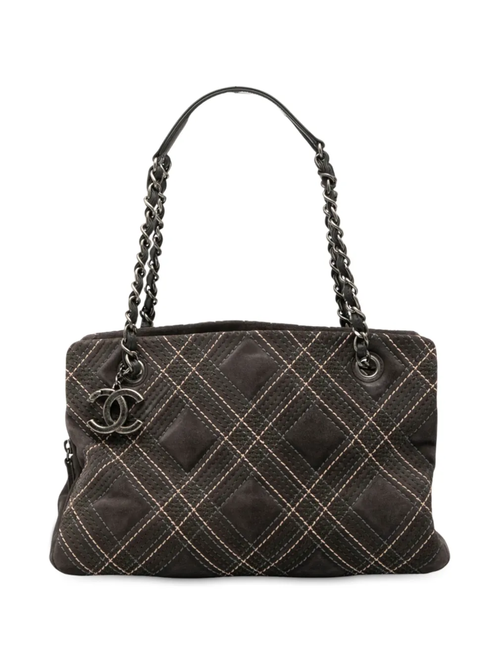 CHANEL Pre-Owned 2013-2014 パリ エディンバラ ワイルドステッチ スエード ソルタイア ショルダーバッグ - CHANEL Pre-Owned 2013-2014 パリ エディンバラ ワイルドステッチ スエード ソルタイア ショルダーバッグ -