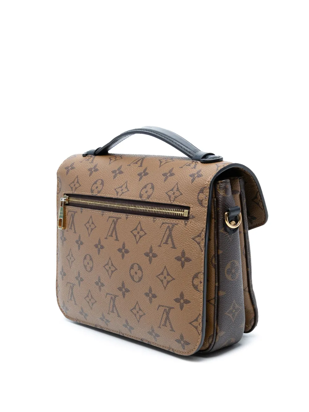 Pre-owned Louis Vuitton 2020 Monogram Reverse Pochette Metis Satchel In Brown