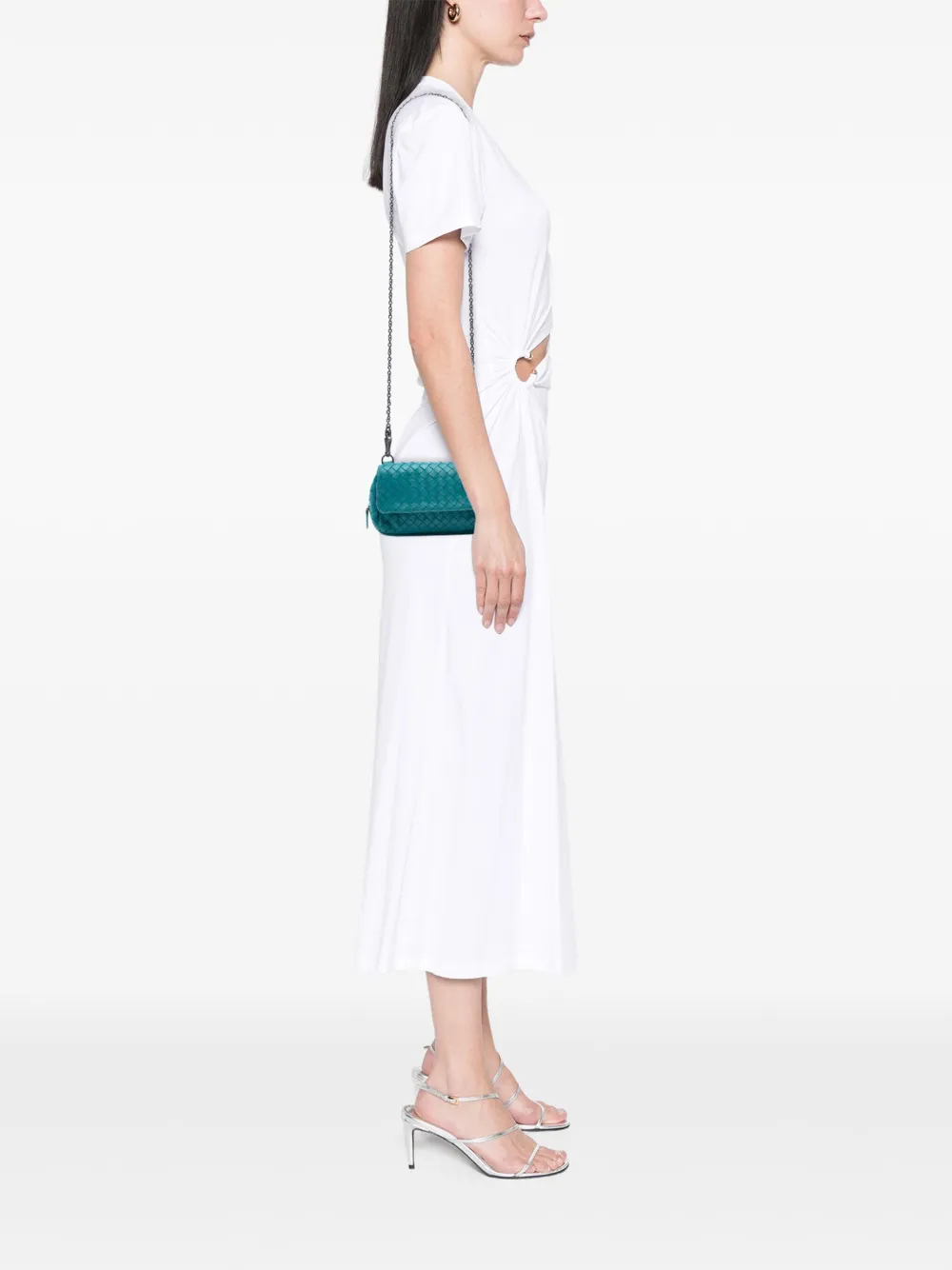 Pre-owned Bottega Veneta 2012-2025 Mini Nappa Intrecciato Expandable Chain Crossbody Bag In Blue