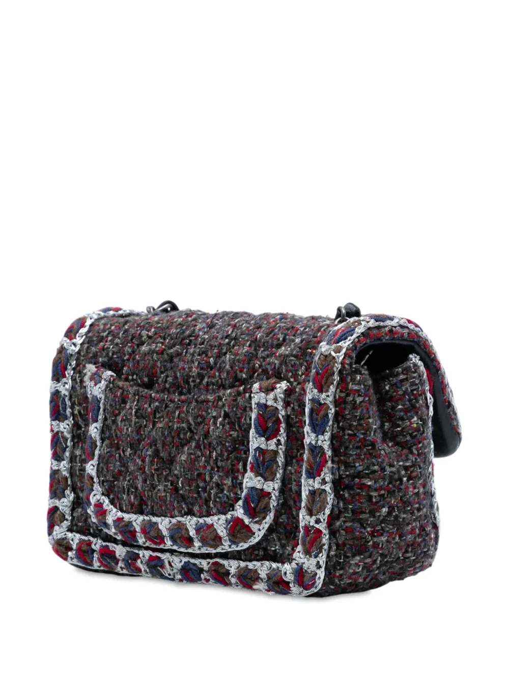 Pre-owned Chanel 2019 Mini Rectangular Classic Braided Tweed Single Flap Crossbody Bag In Black