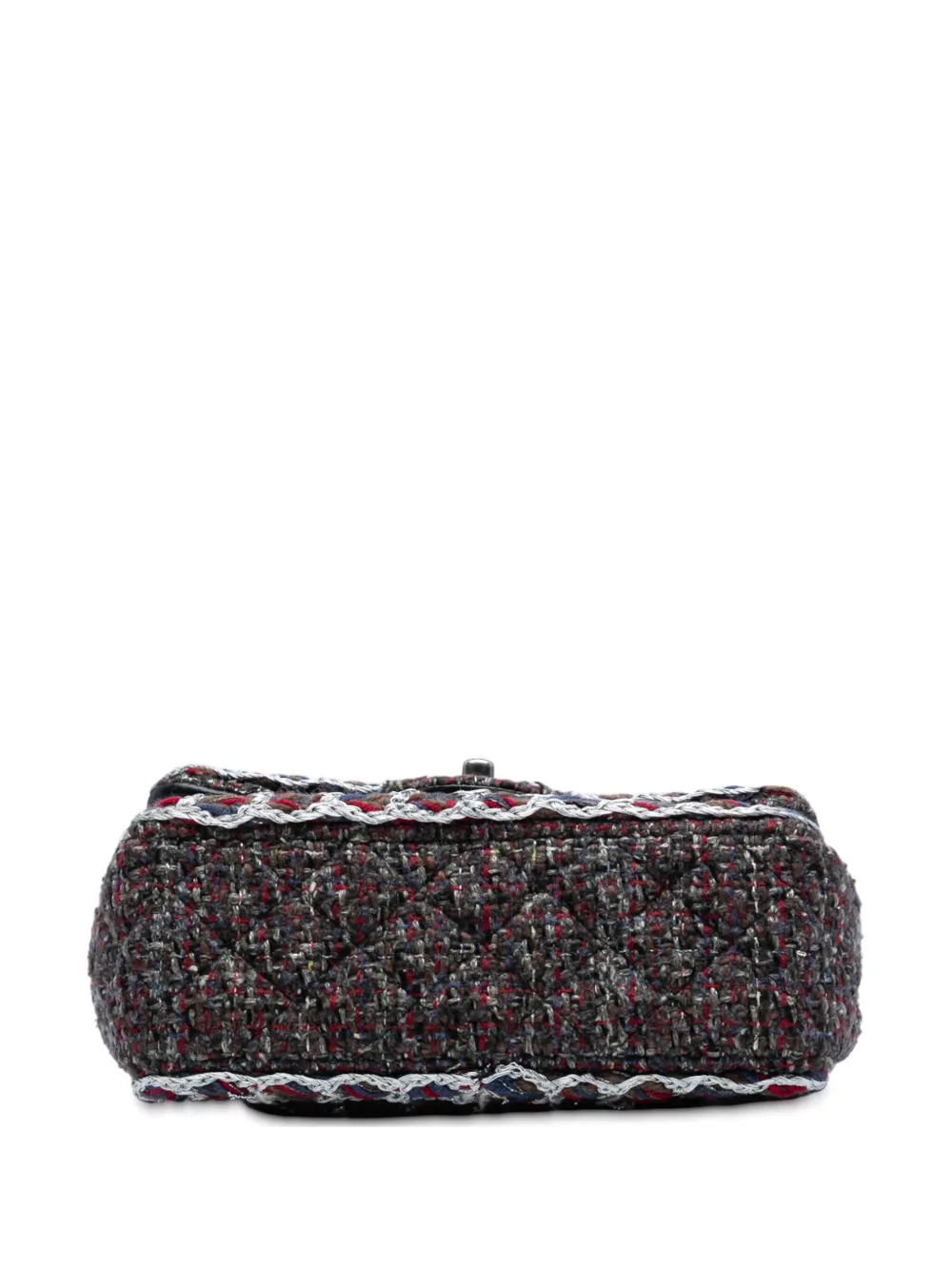 Pre-owned Chanel 2019 Mini Rectangular Classic Braided Tweed Single Flap Crossbody Bag In Black