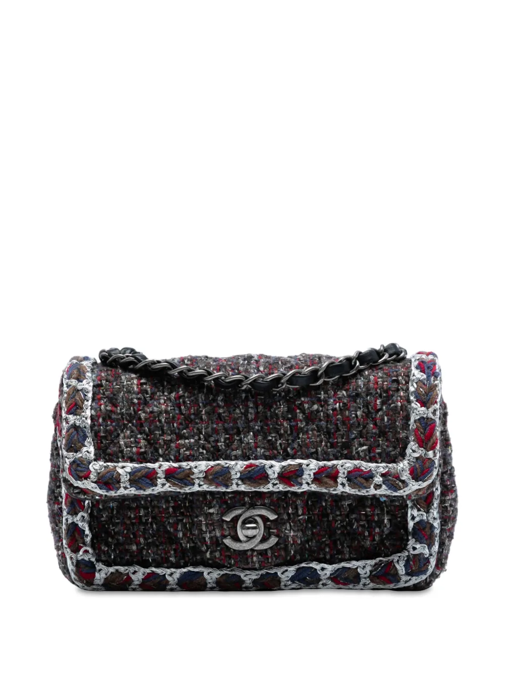 CHANEL Pre-Owned 2019 ミニ レクタンギュラー クラシック ブレイド ツイード シングル フラップ ショルダーバッグ - CHANEL Pre-Owned 2019 ミニ レクタンギュラー クラシック ブレイド ツイード シングル フラップ ショルダーバッグ -