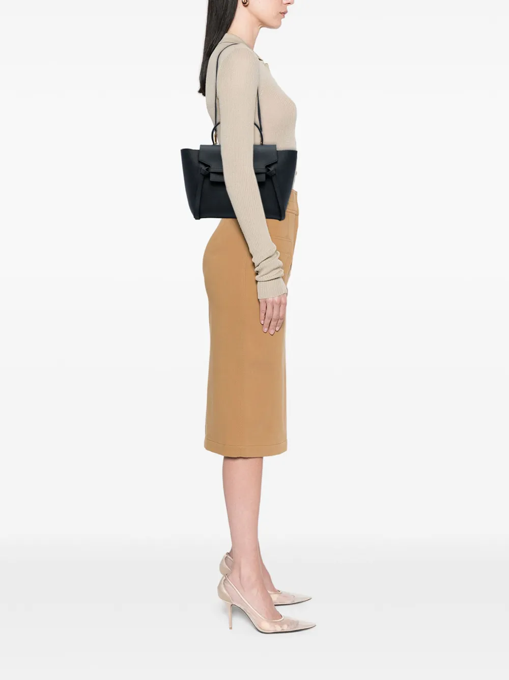 Pre-owned Celine 2017 Mini Grained Calfskin Belt Bag Satchel In Black