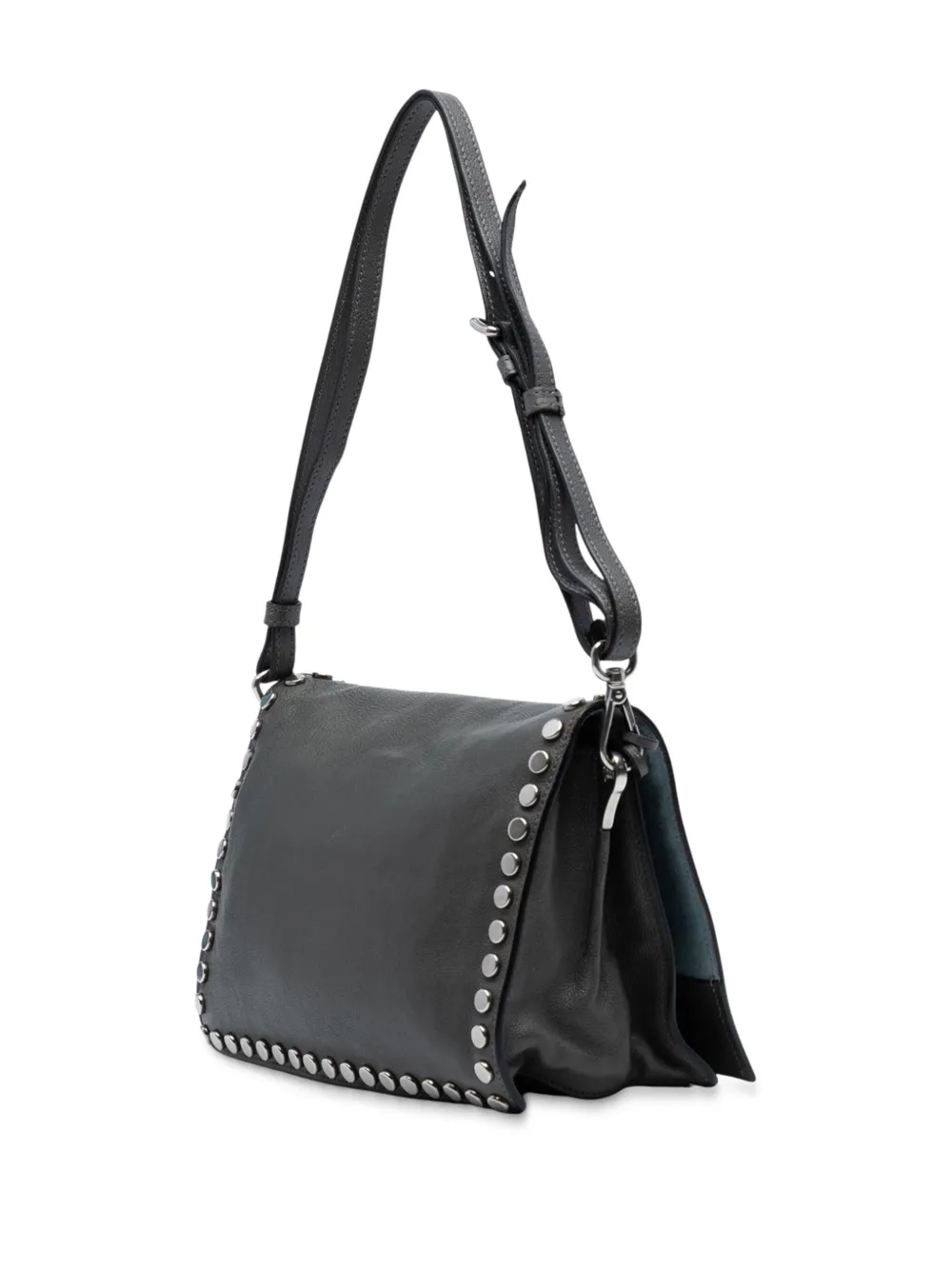 PRADA Pre-owned 2000-2025 Glace Calfskin Studded Etiquette Flap Crossbody Bag In Gray