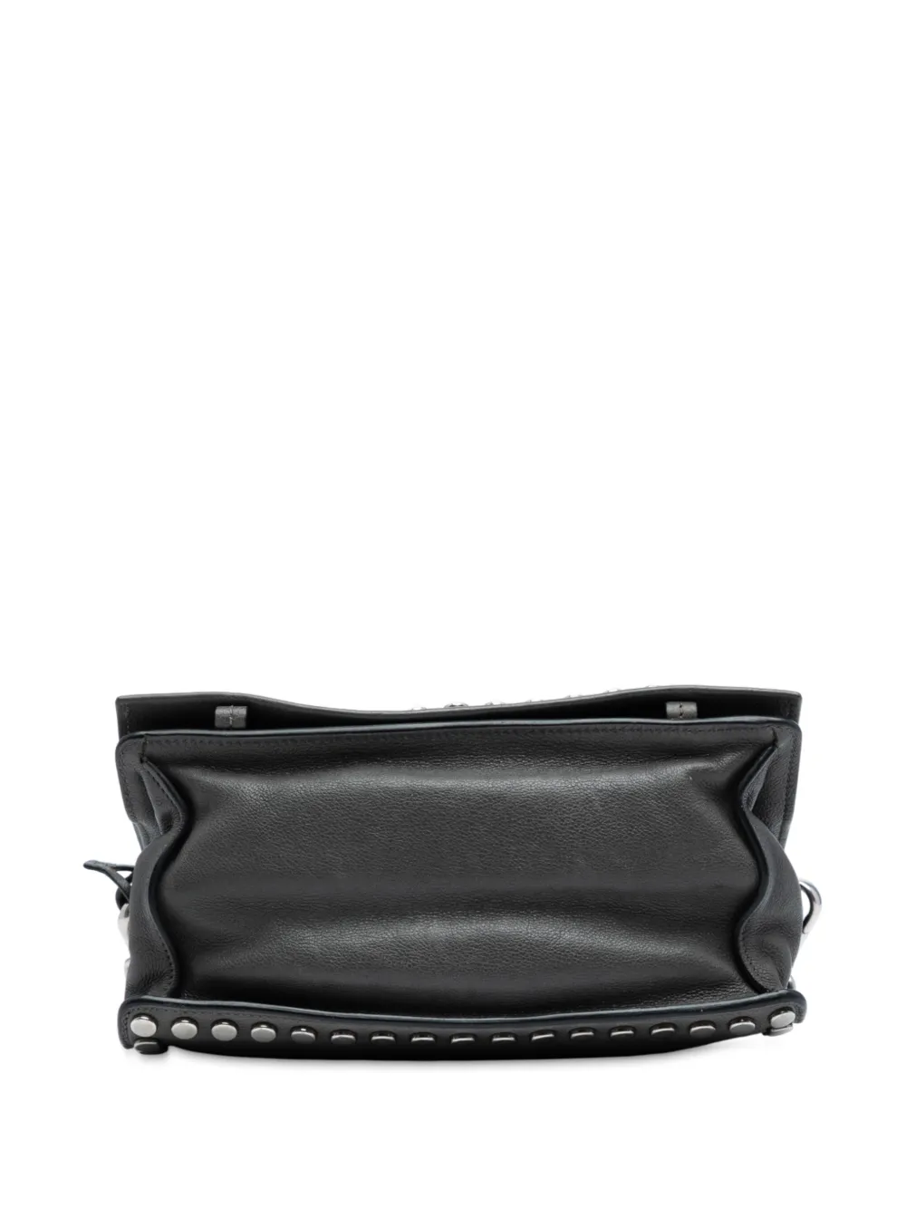 PRADA Pre-owned 2000-2025 Glace Calfskin Studded Etiquette Flap Crossbody Bag In Gray