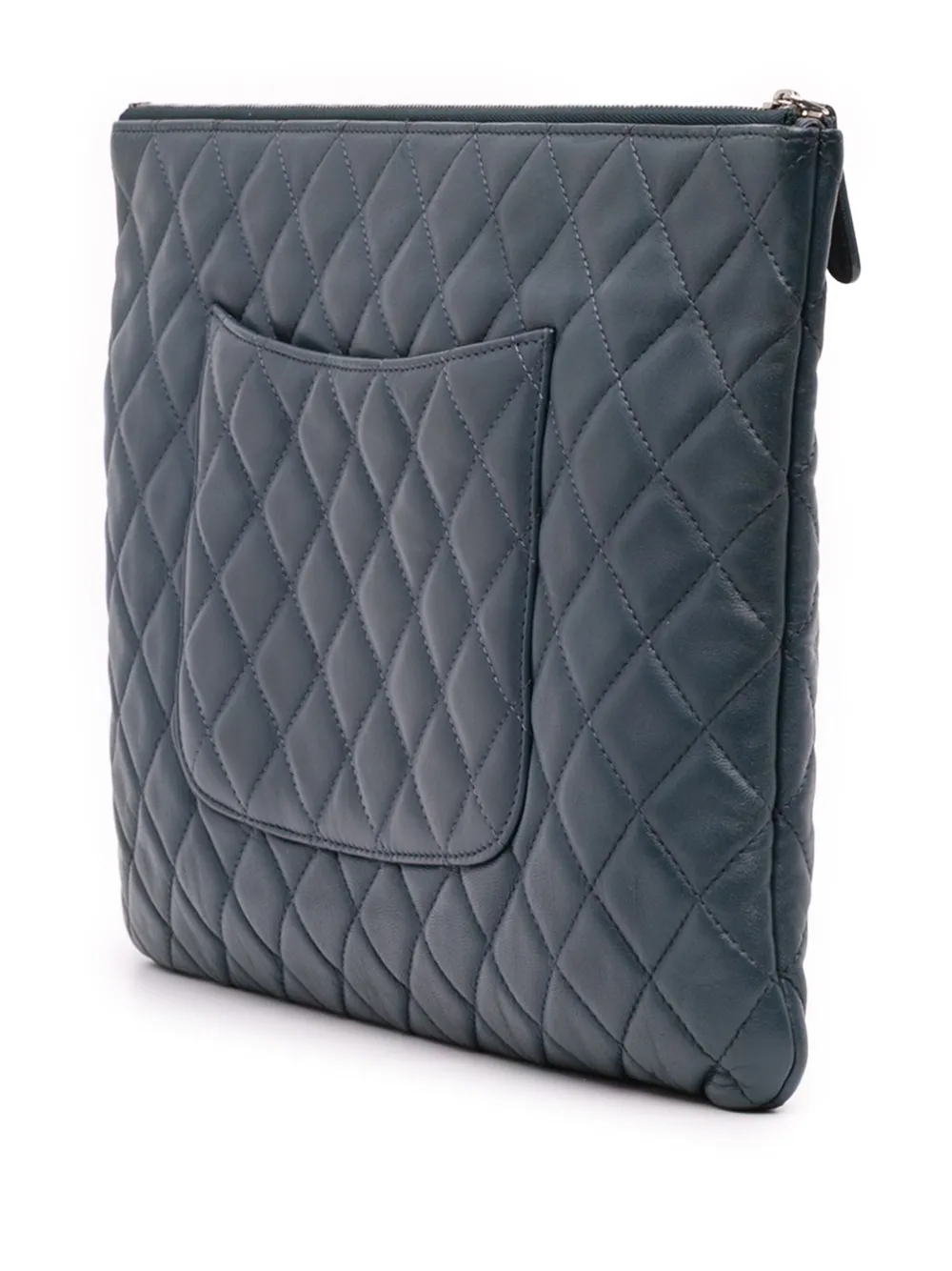 CHANEL Pre-owned 2016-2017 Large Quilted Lambskin O Case Clutch Bag In Blue