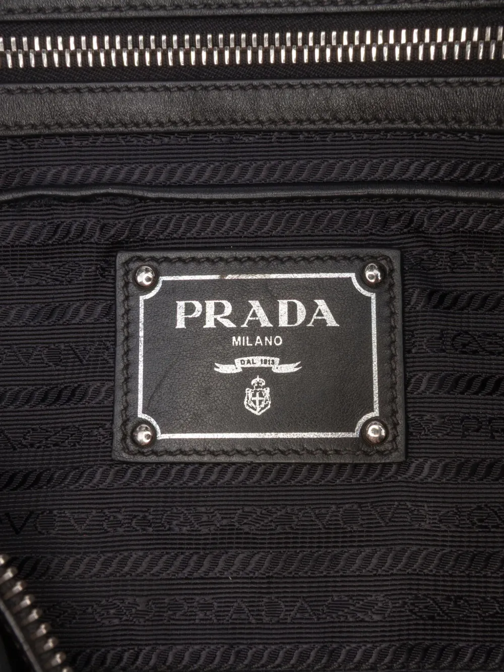 PRADA Pre-owned 2010-2025 Soft Calf Trimmed Tessuto Zip Top Satchel In Black