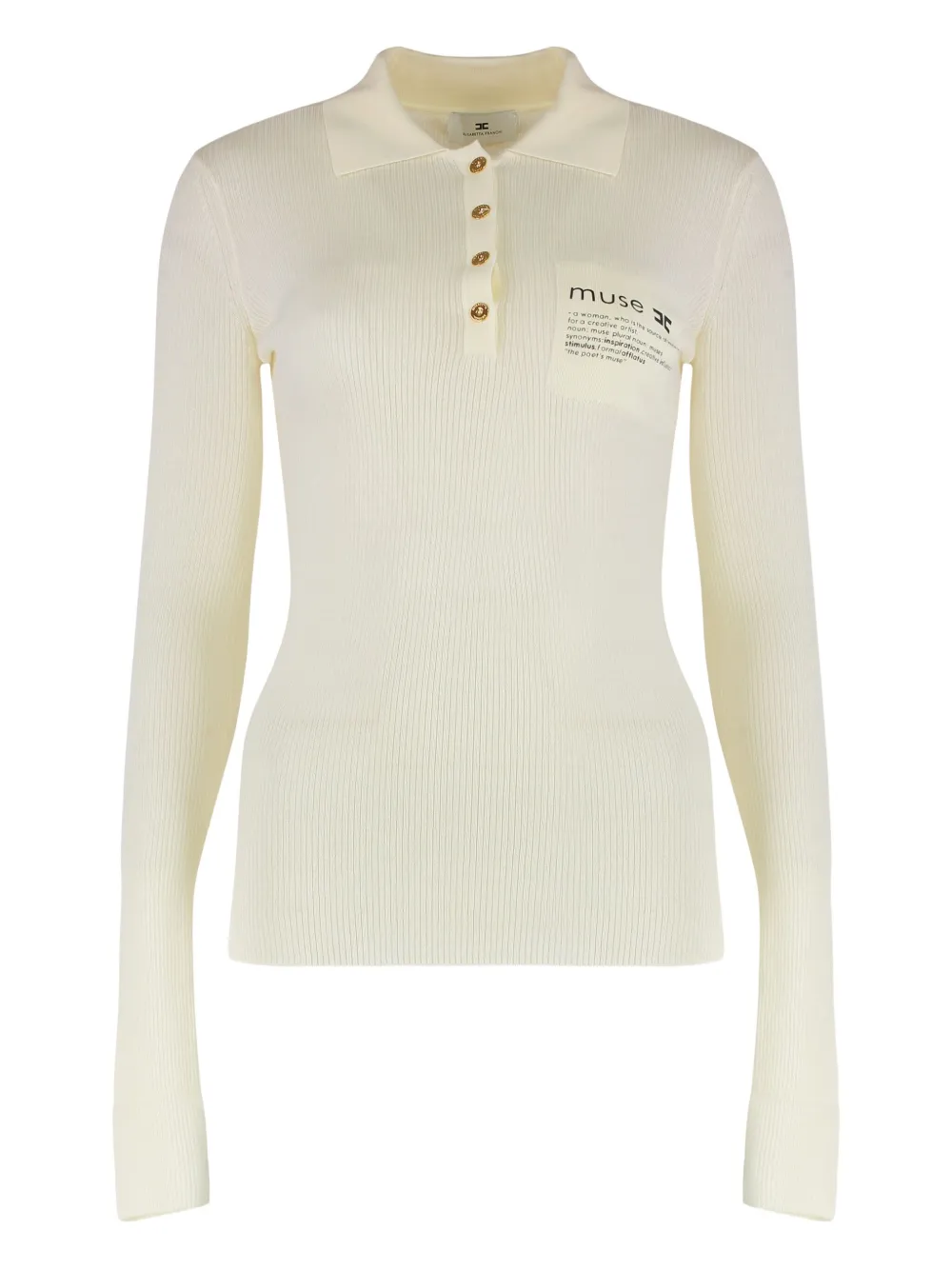 Elisabetta Franchi Long Sleeve Polo Shirt In White