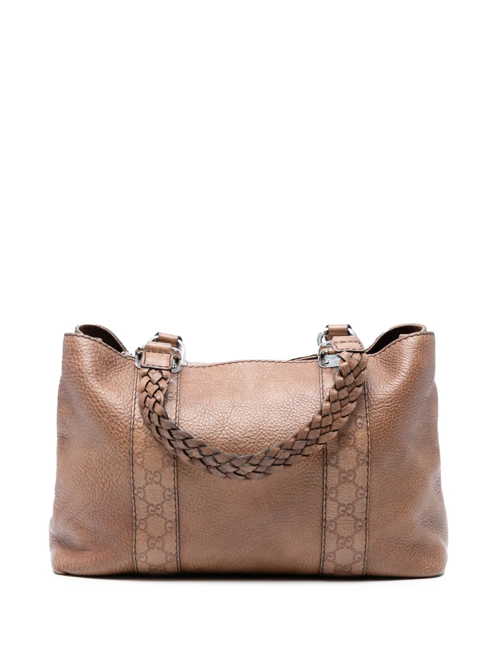 Pre-owned Gucci 2016-2025 Ssima Trimmed Leather Bamboo Libeccio Tote Bag In Brown