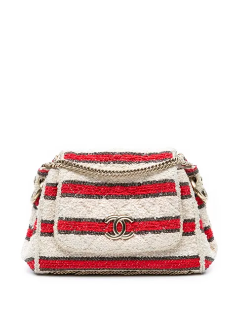 CHANEL Pre-Owned bolsa de hombro de tweed capitonada con solapa y motivo CC 2008-2009