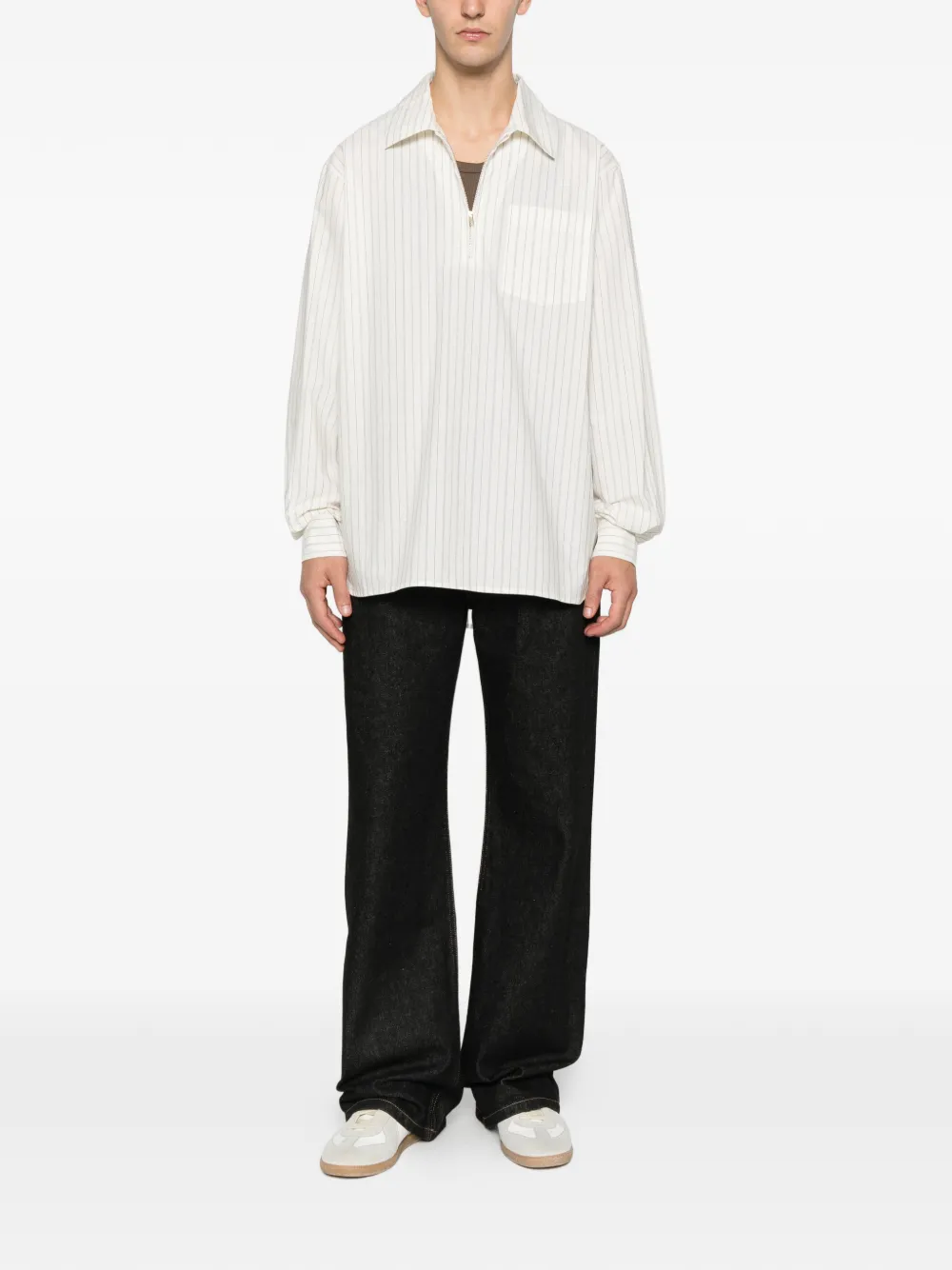 Rold skov zip striped shirt - Wit