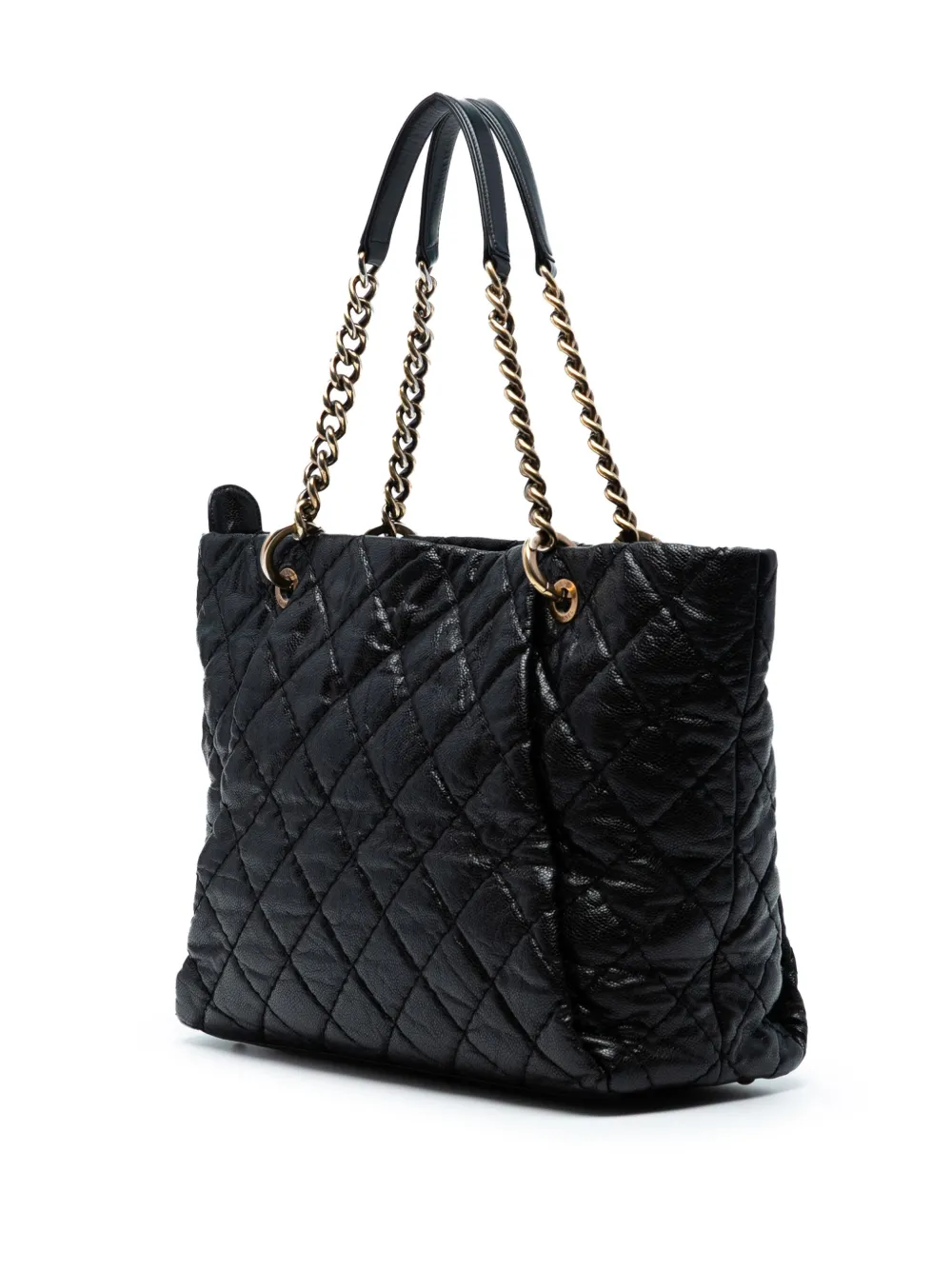 Pre-owned Chanel 2011 Large Cc Quilted Glazed Caviar Coco Pleats Tote Bag In Black