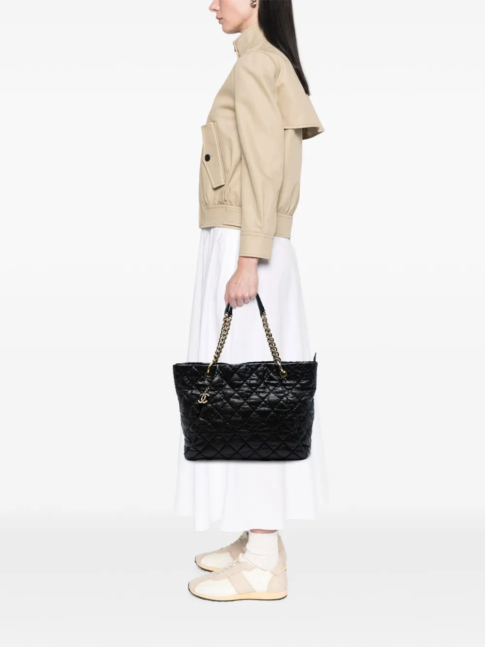 Pre-owned Chanel 2011 Large Cc Quilted Glazed Caviar Coco Pleats Tote Bag In Black