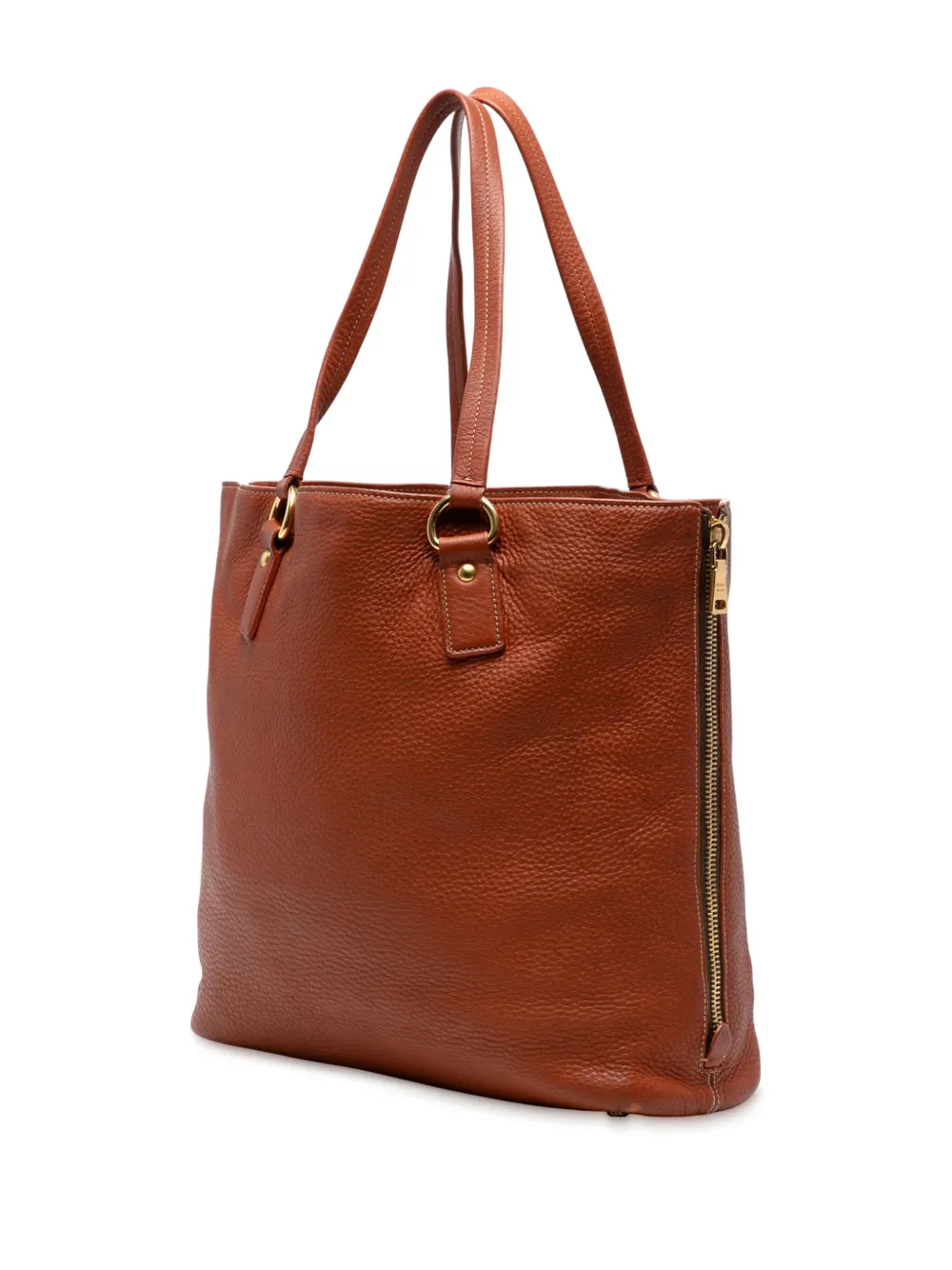 Pre-owned Prada 2000-2025 Vitello Daino Side Zip Tote Bag In Brown