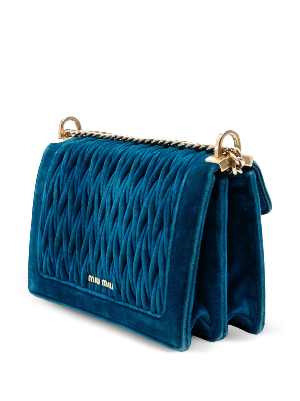 MIU MIU Pre-owned 2010-2025 Velluto Matelasse Confidential Chain Crossbody Bag In Blue