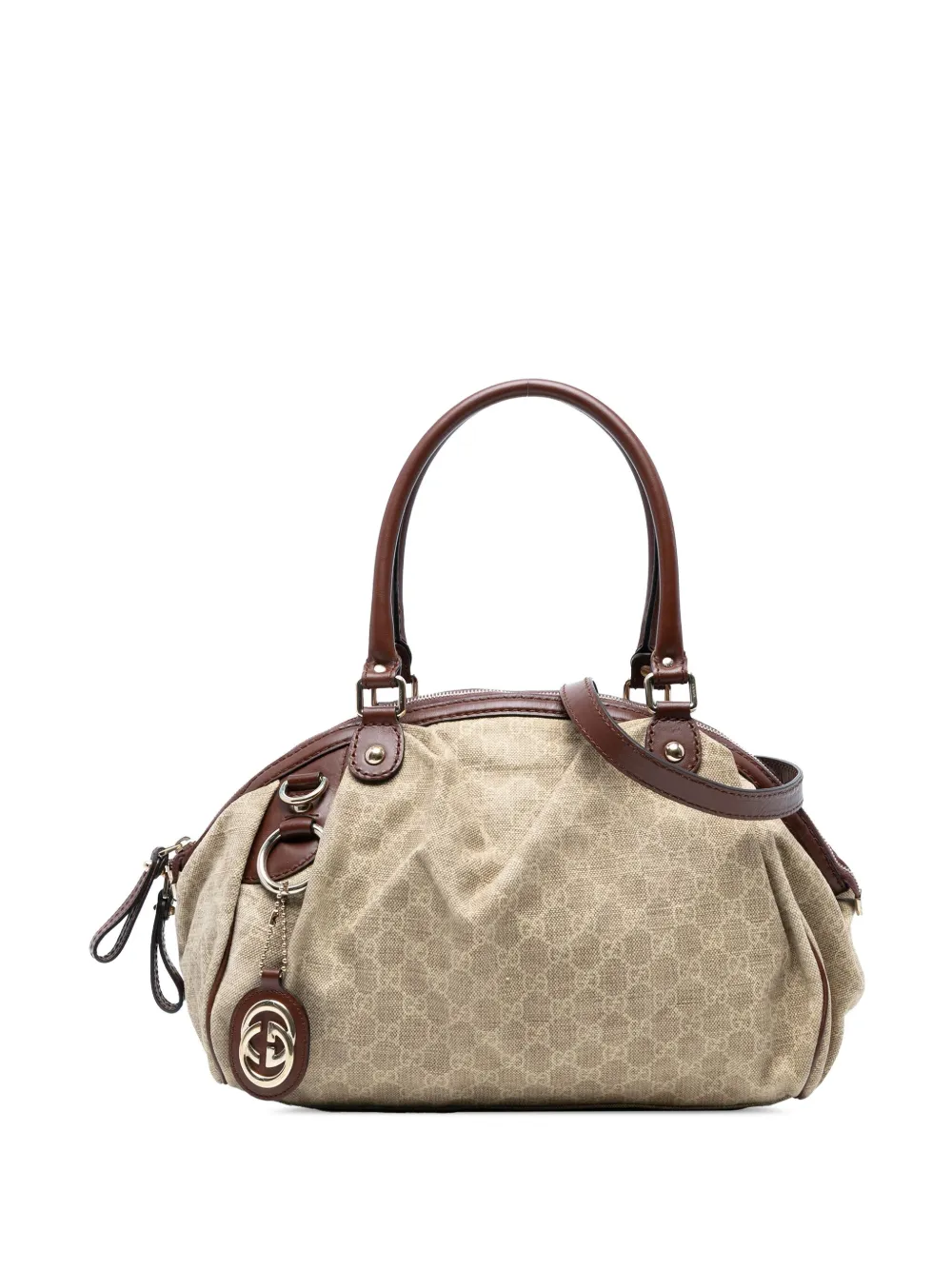 Pre-owned Gucci 2016-2025 Gg Canvas Sukey Satchel In Brown