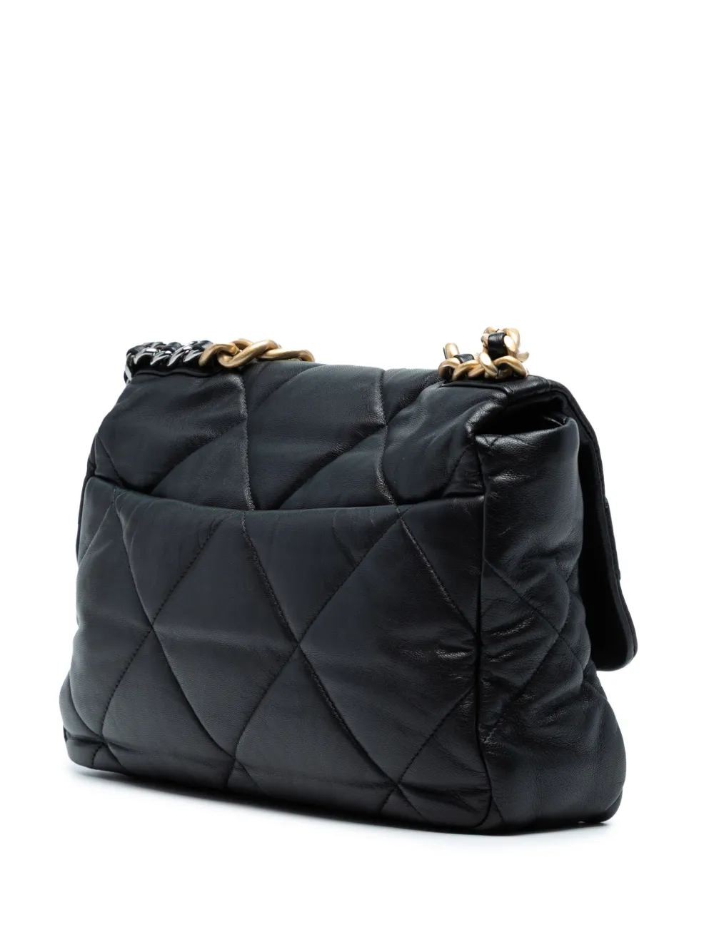 Pre-owned Chanel 2019 Large Lambskin 19 Flap Satchel In Black