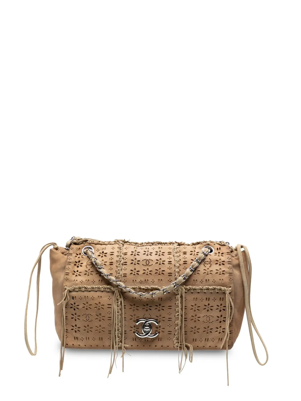 CHANEL Pre-Owned 2010-2011 Perforated Suede Fringe Flap shoulder bag | Brown | Image 1