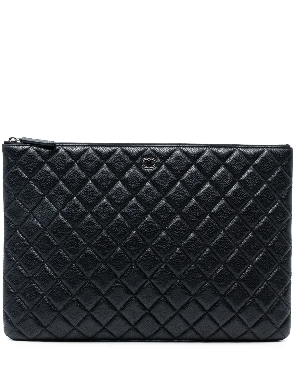 CHANEL Pre-Owned 2014-2015 ラージ マトラッセ キャビア O ケース クラッチバッグ - ブラック