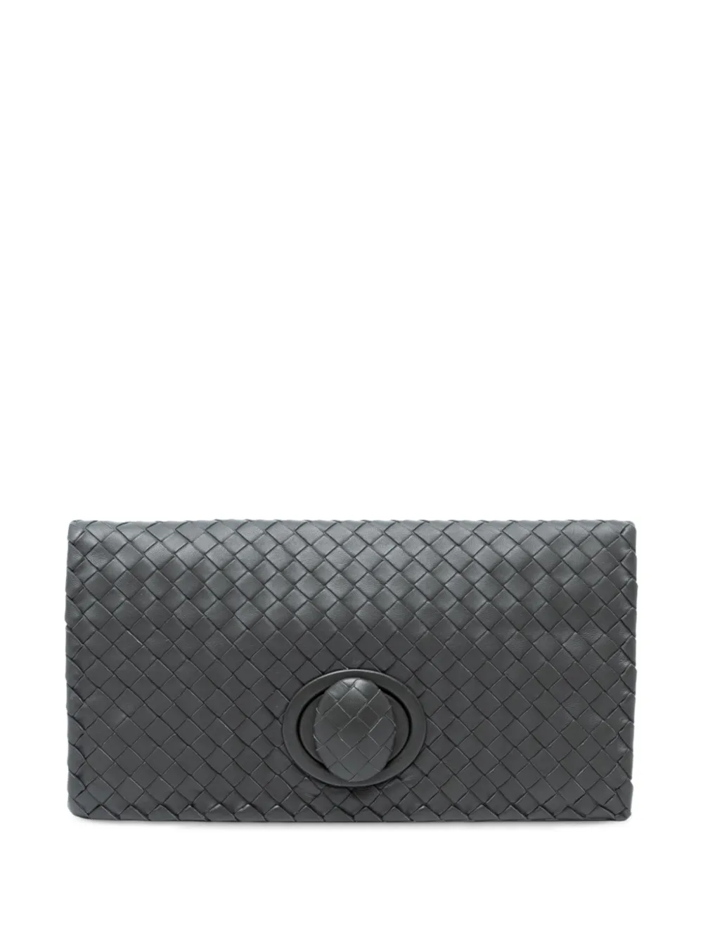 Pre-owned Bottega Veneta 2012-2025 Nappa Intrecciato Turn Lock Clutch Bag In Black