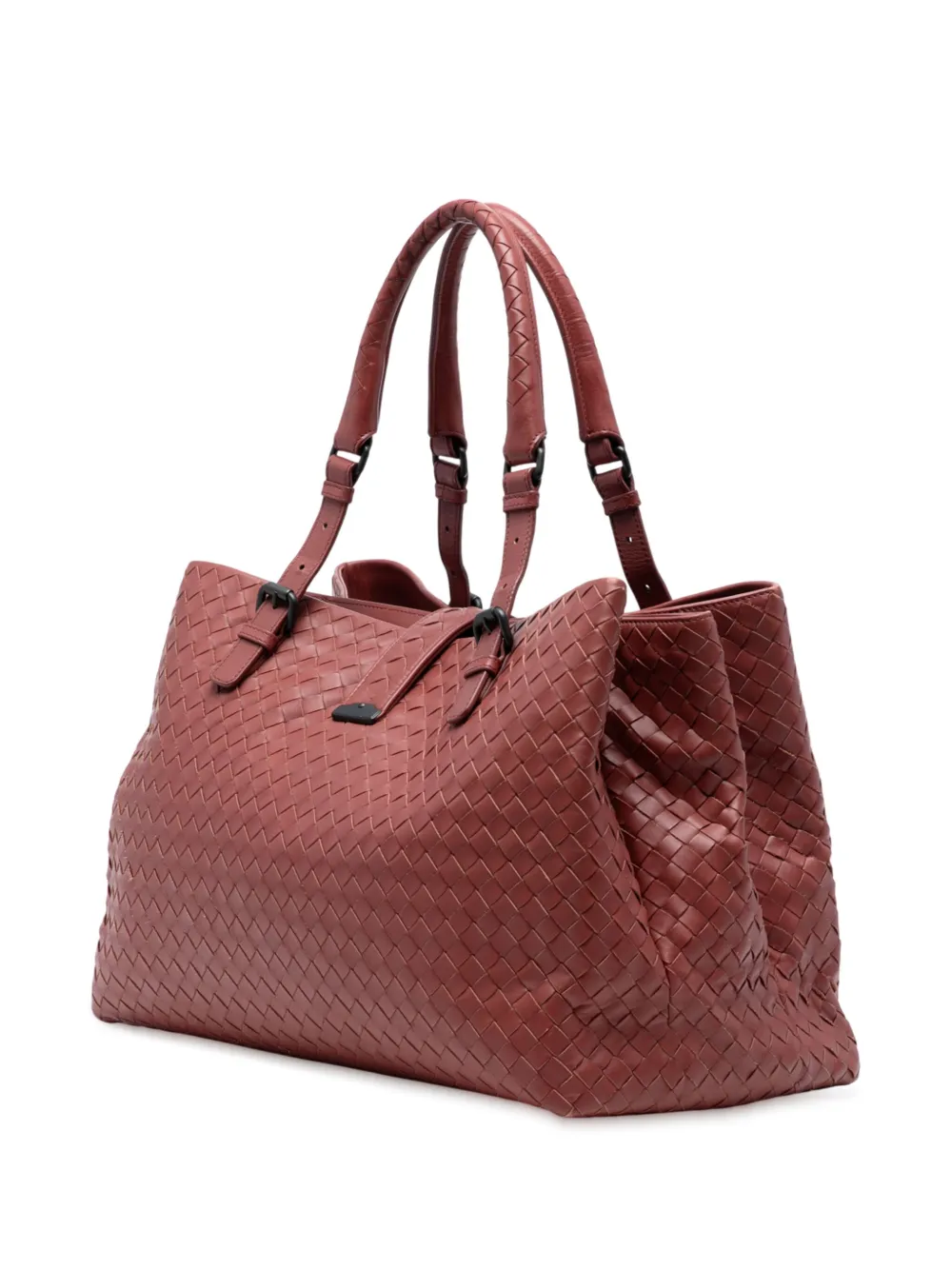 Pre-owned Bottega Veneta 2012-2025 Medium Nappa Intrecciato Roma Tote Bag In Red