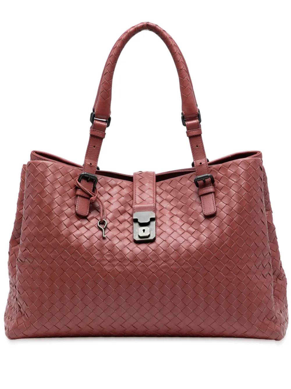 Pre-owned Bottega Veneta 2012-2025 Medium Nappa Intrecciato Roma Tote Bag In Red