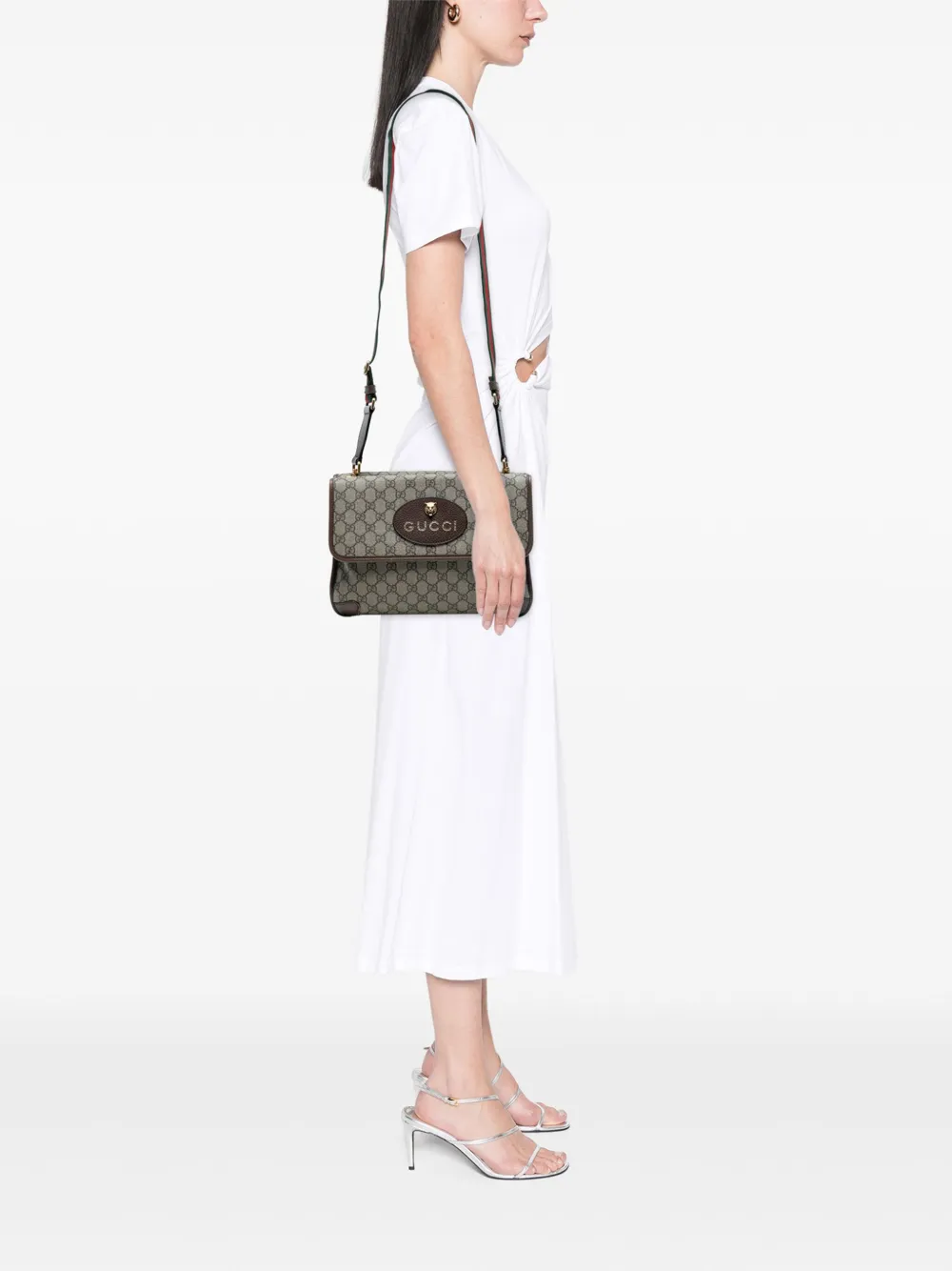 Pre-owned Gucci 2016-2025 Medium Gg Supreme Web Neo Vintage Double Flap Messenger Bag Crossbody Bag In Brown