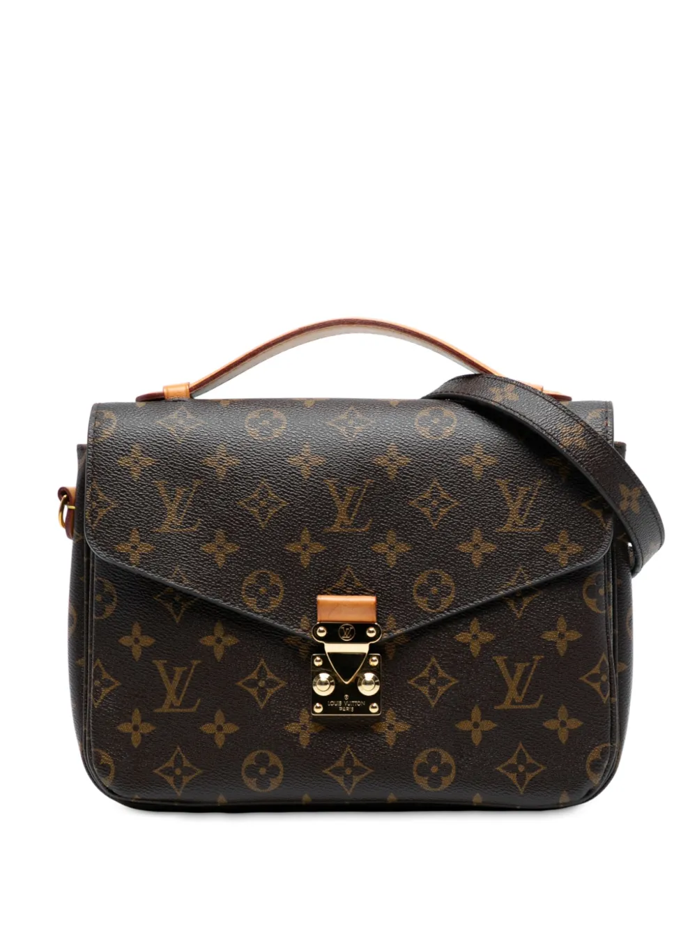 Pre-owned Louis Vuitton 2016 Monogram Pochette Metis Satchel In Brown
