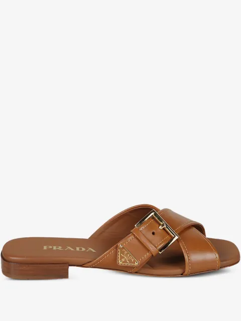 Prada leather crisscross slides with buckle