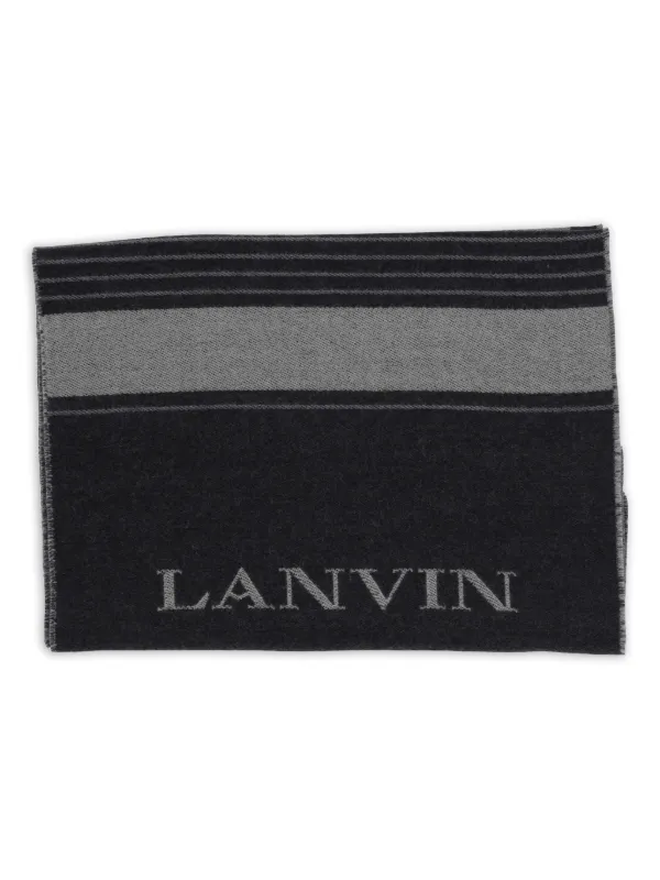 Lanvin Striped Fringed Scarf in Black