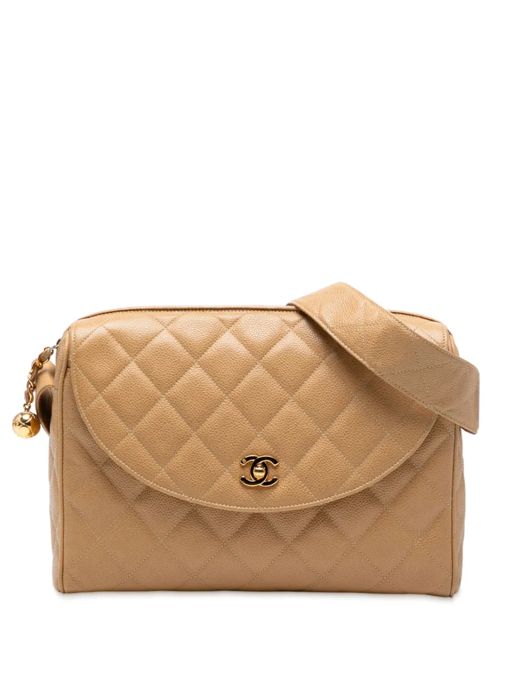 Pre-owned Chanel 1994-1996 Cc Quilted Caviar Camera Bag Shoulder Bag In Brown