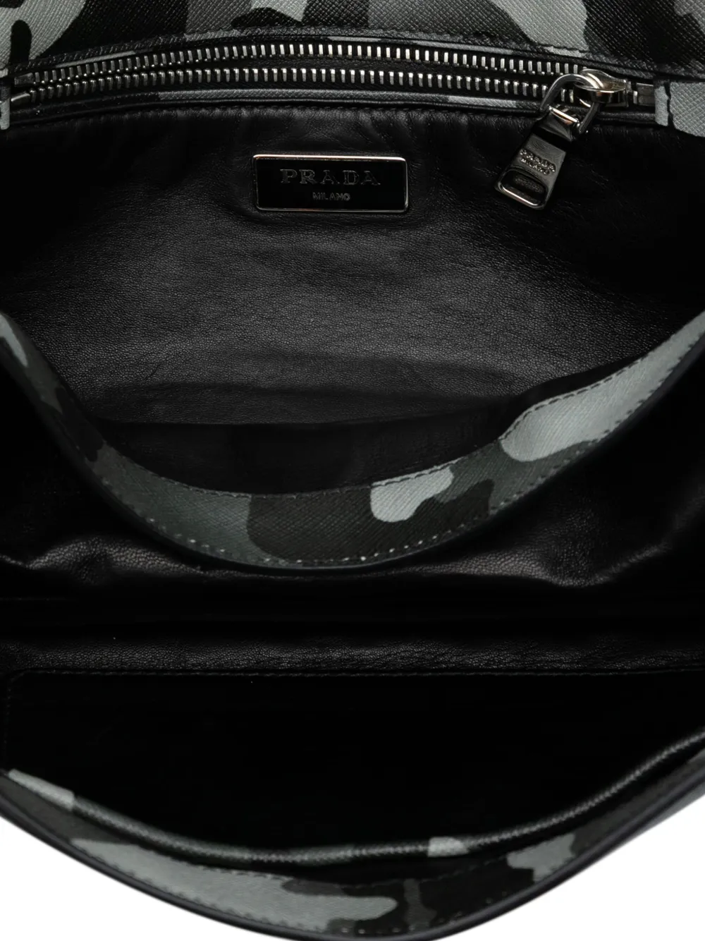 Pre-owned Prada 2000-2025 Saffiano Camouflage Sound Lock Shoulder Bag In Gray