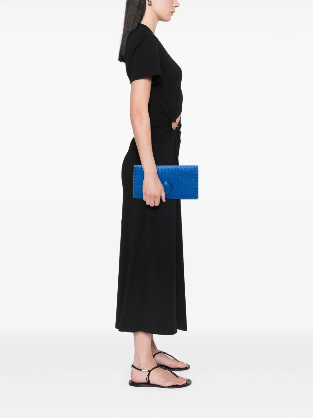 BOTTEGA VENETA Pre-owned 2012-2025 Nappa Intrecciato Turn Lock Clutch Bag In Blue