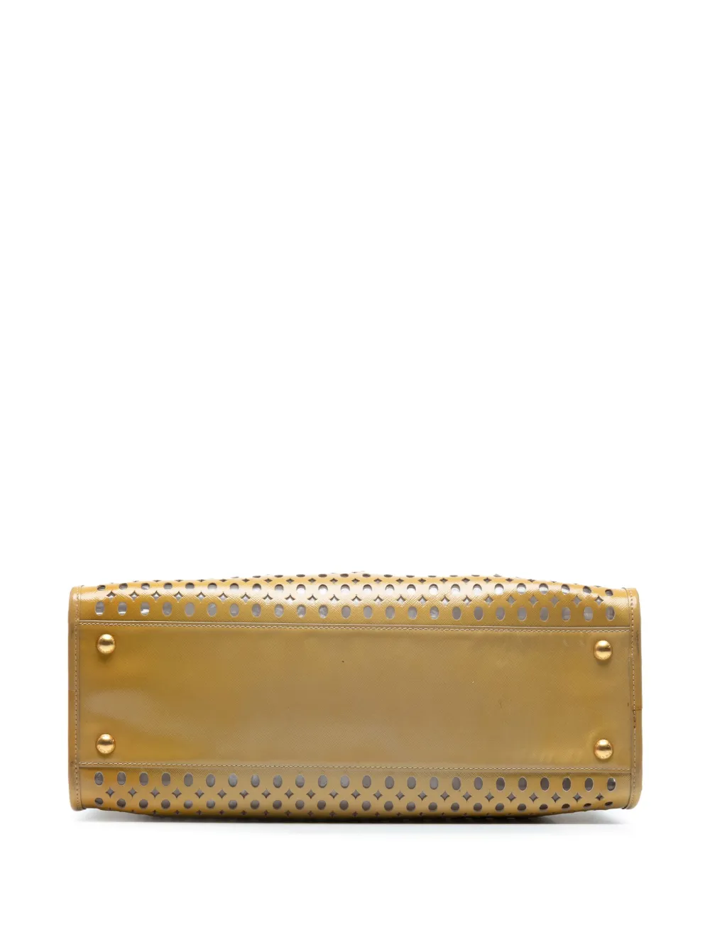 PRADA Pre-owned 2000-2025 Saffiano Vernice Fori Perforated Tote Bag In Yellow