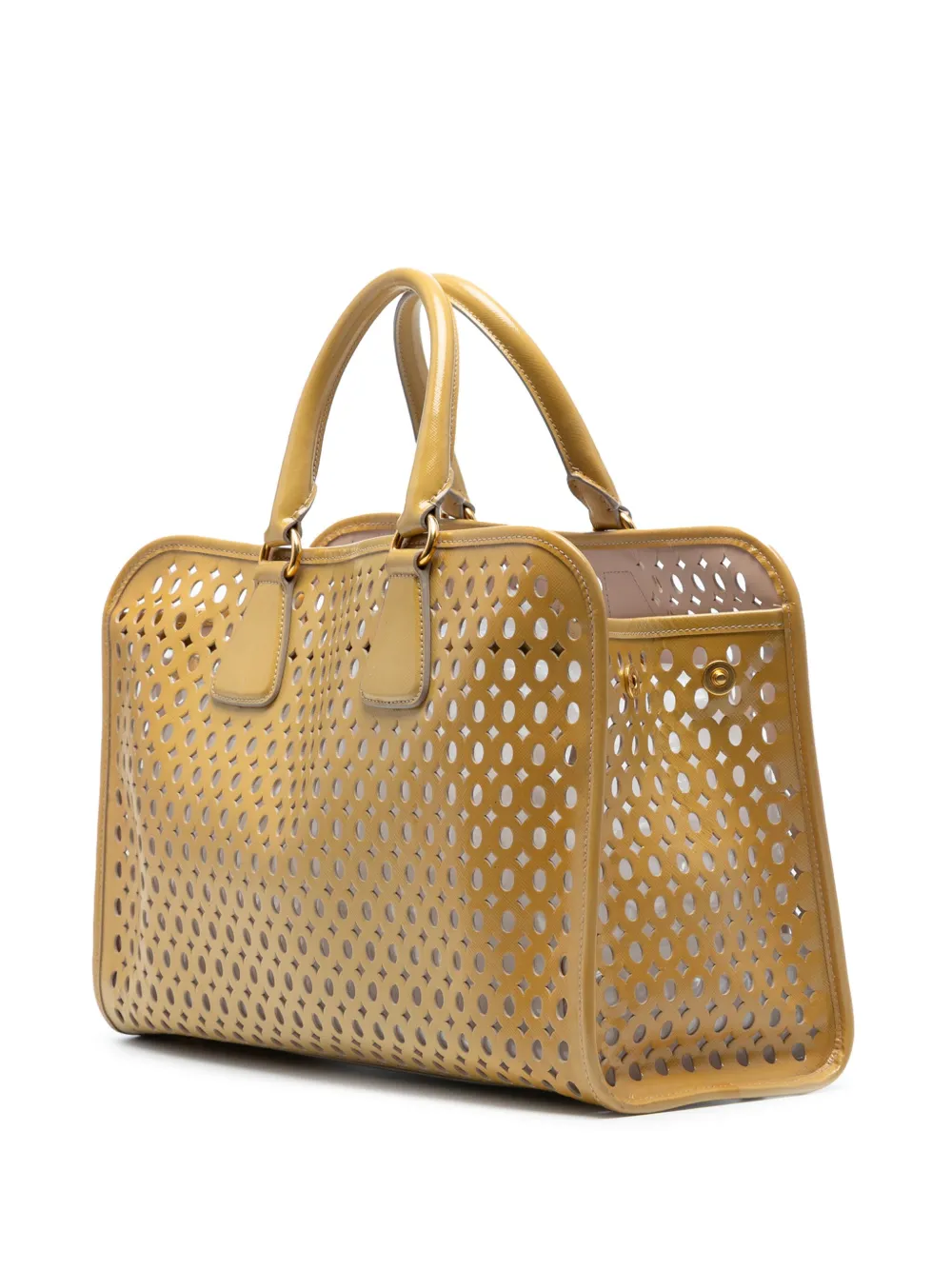 PRADA Pre-owned 2000-2025 Saffiano Vernice Fori Perforated Tote Bag In Yellow