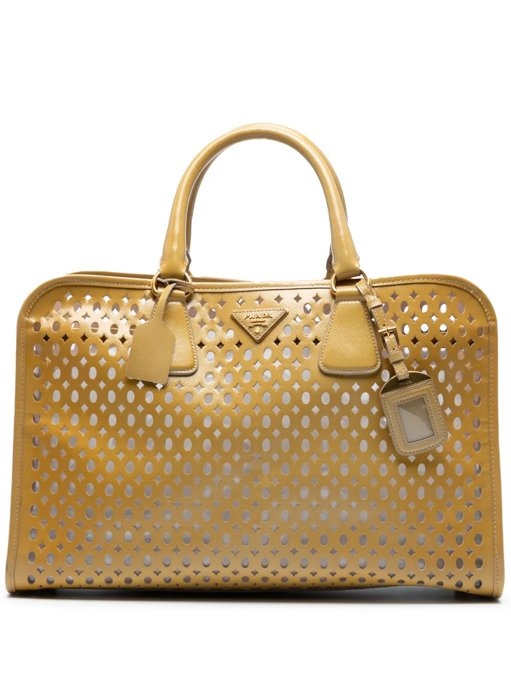 PRADA Pre-owned 2000-2025 Saffiano Vernice Fori Perforated Tote Bag In Yellow