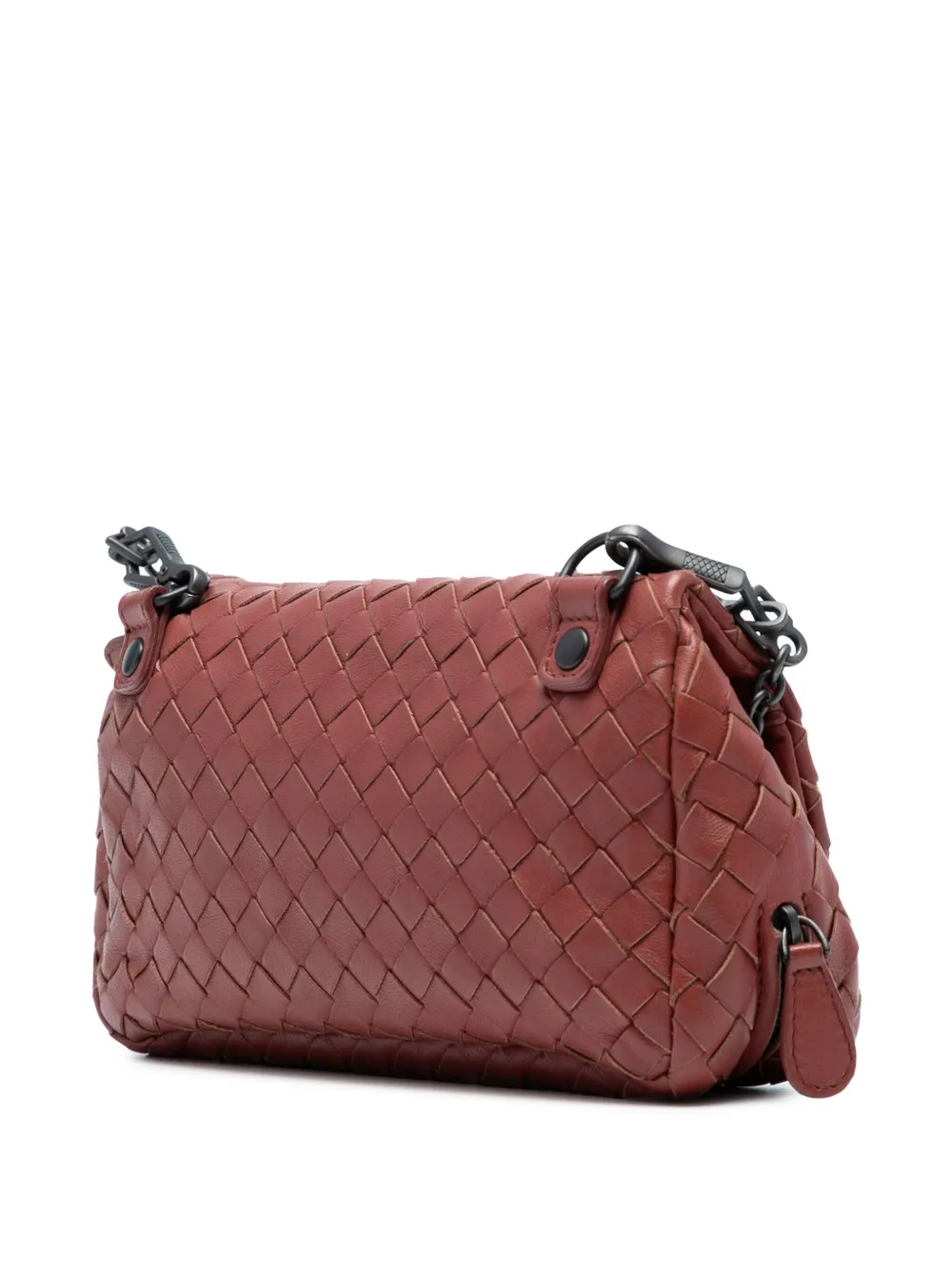 Pre-owned Bottega Veneta 2012-2025 Mini Nappa Intrecciato Expandable Chain Flap Crossbody Bag In Red