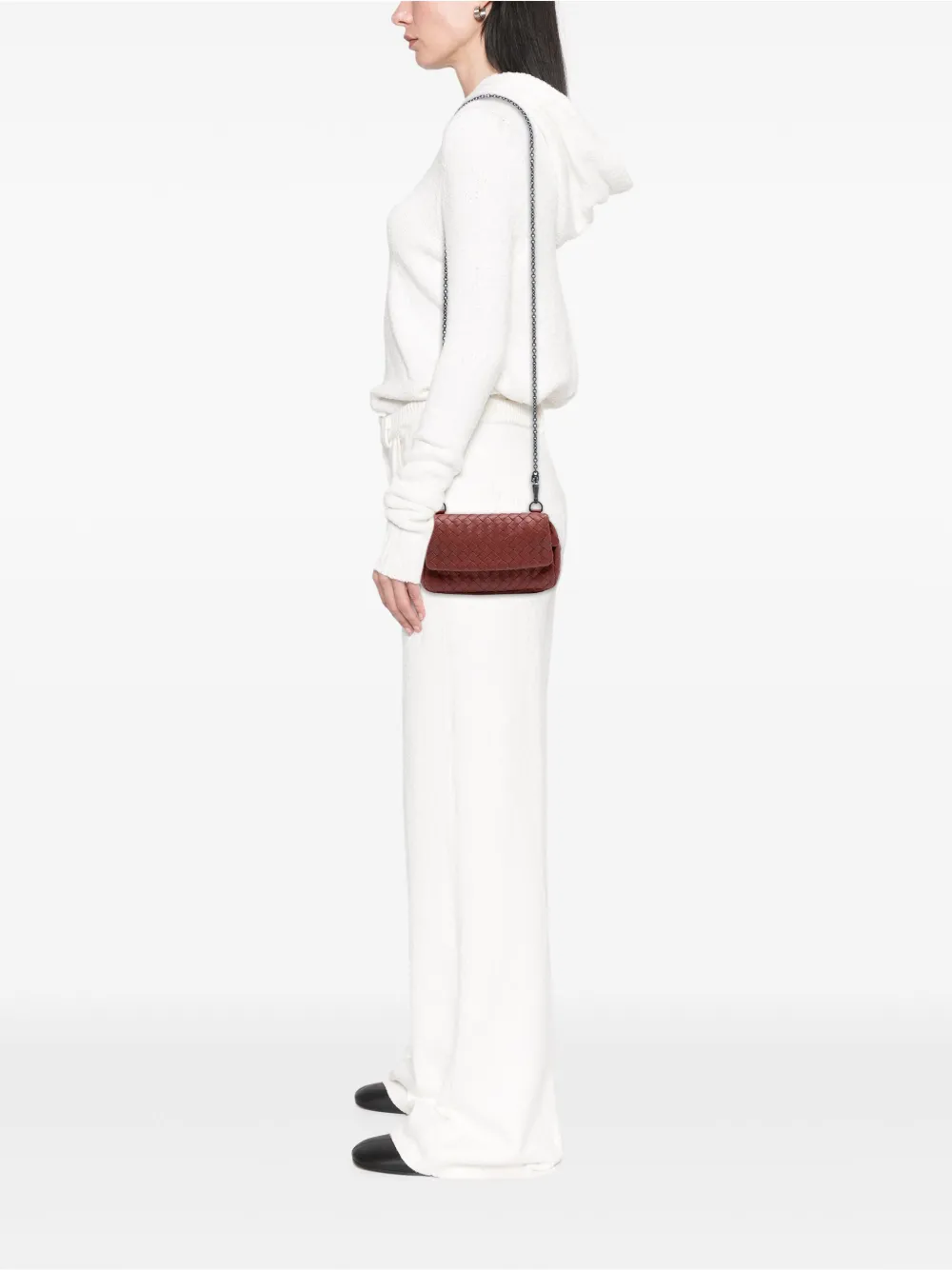 Pre-owned Bottega Veneta 2012-2025 Mini Nappa Intrecciato Expandable Chain Flap Crossbody Bag In Red